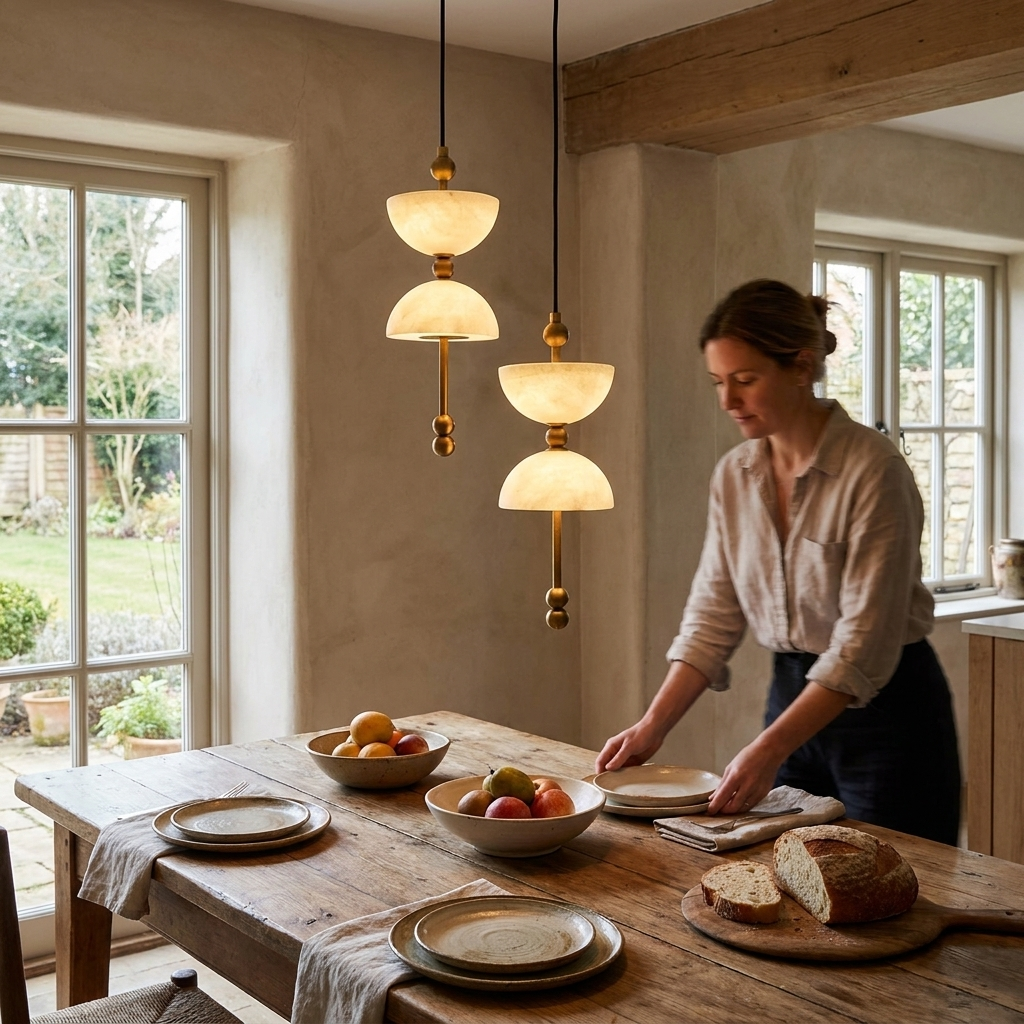 Lyra Alabaster Chandelier in a styled interior setting