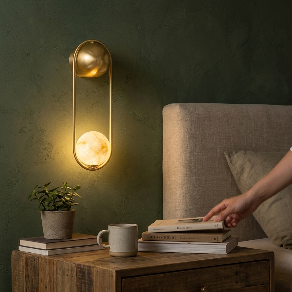 Mila Alabaster Wall Sconce in a styled interior setting