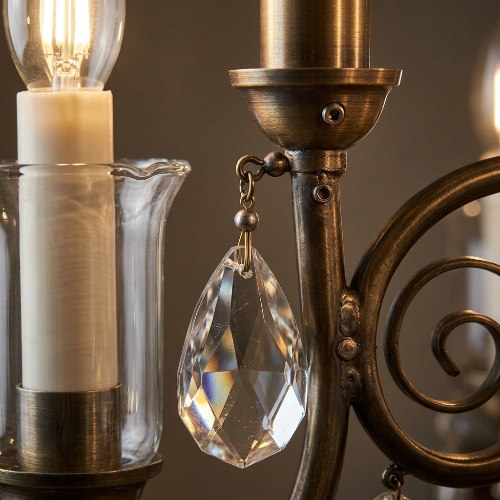 Tiered Antique Brass Crystal Chandelier material detail close-up