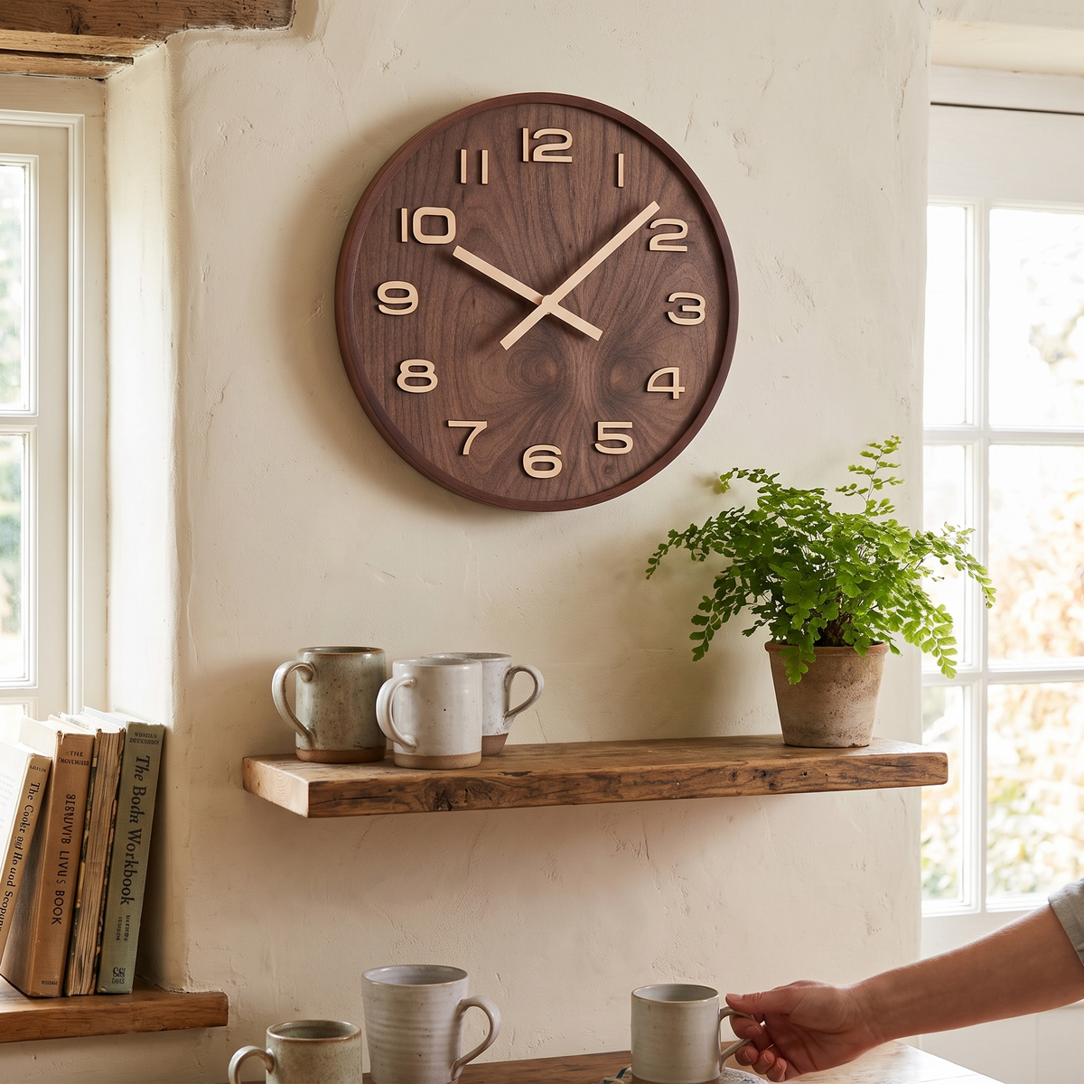 Walnut Wood Wall Clock Silent Sweep Round 30cm