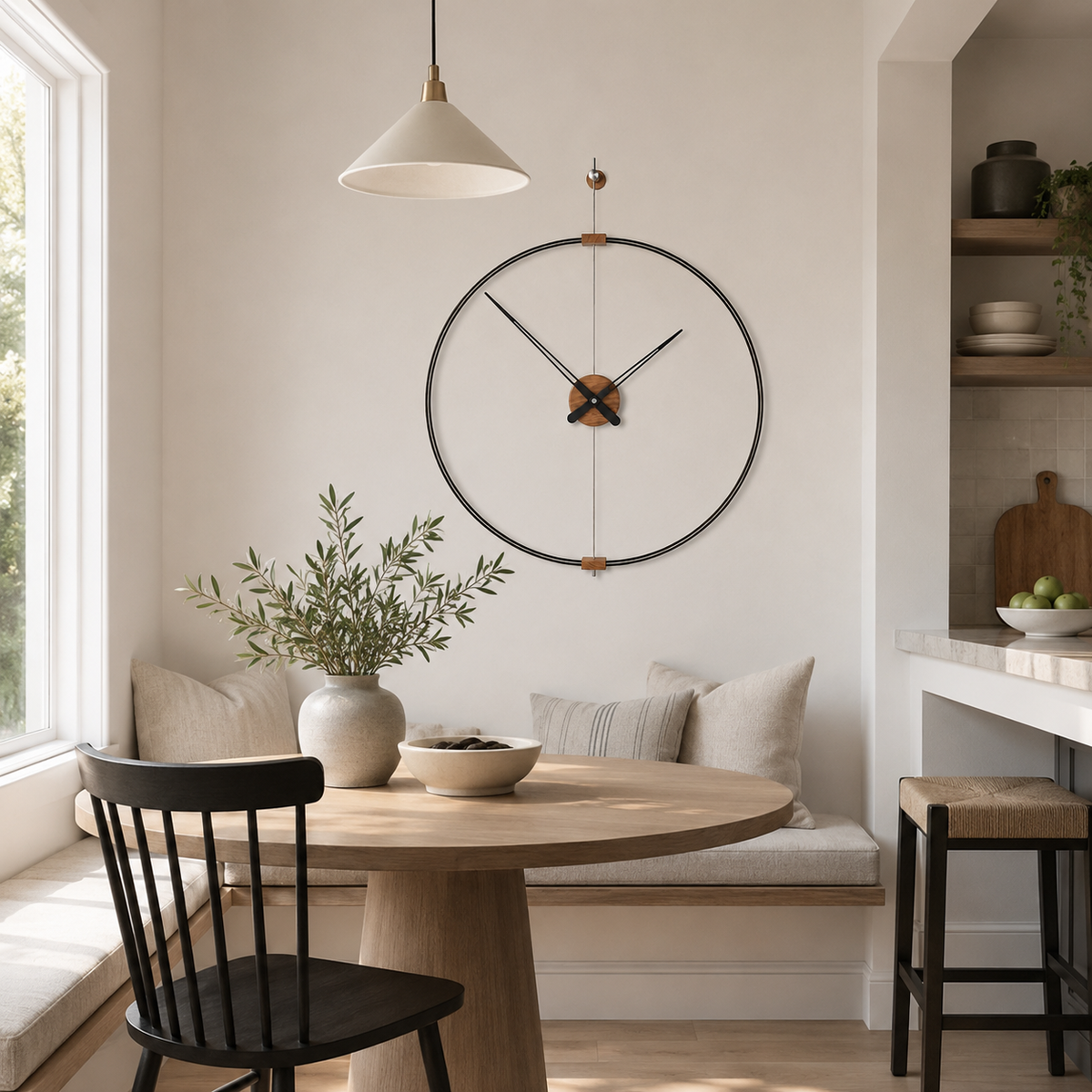 Oversized Metal and Walnut Wall Clock