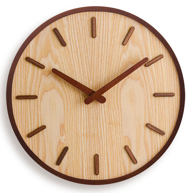Walnut and Zelkova Wood Wall Clock
