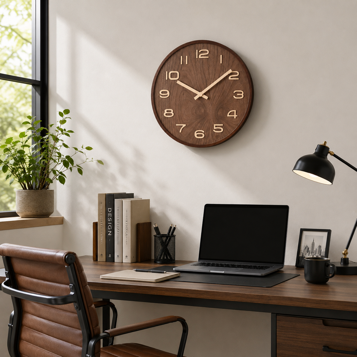 Walnut and Zelkova Wood Wall Clock