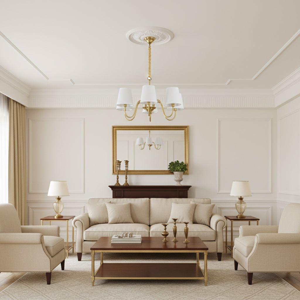 Harrow Aged Brass & Linen Chandelier