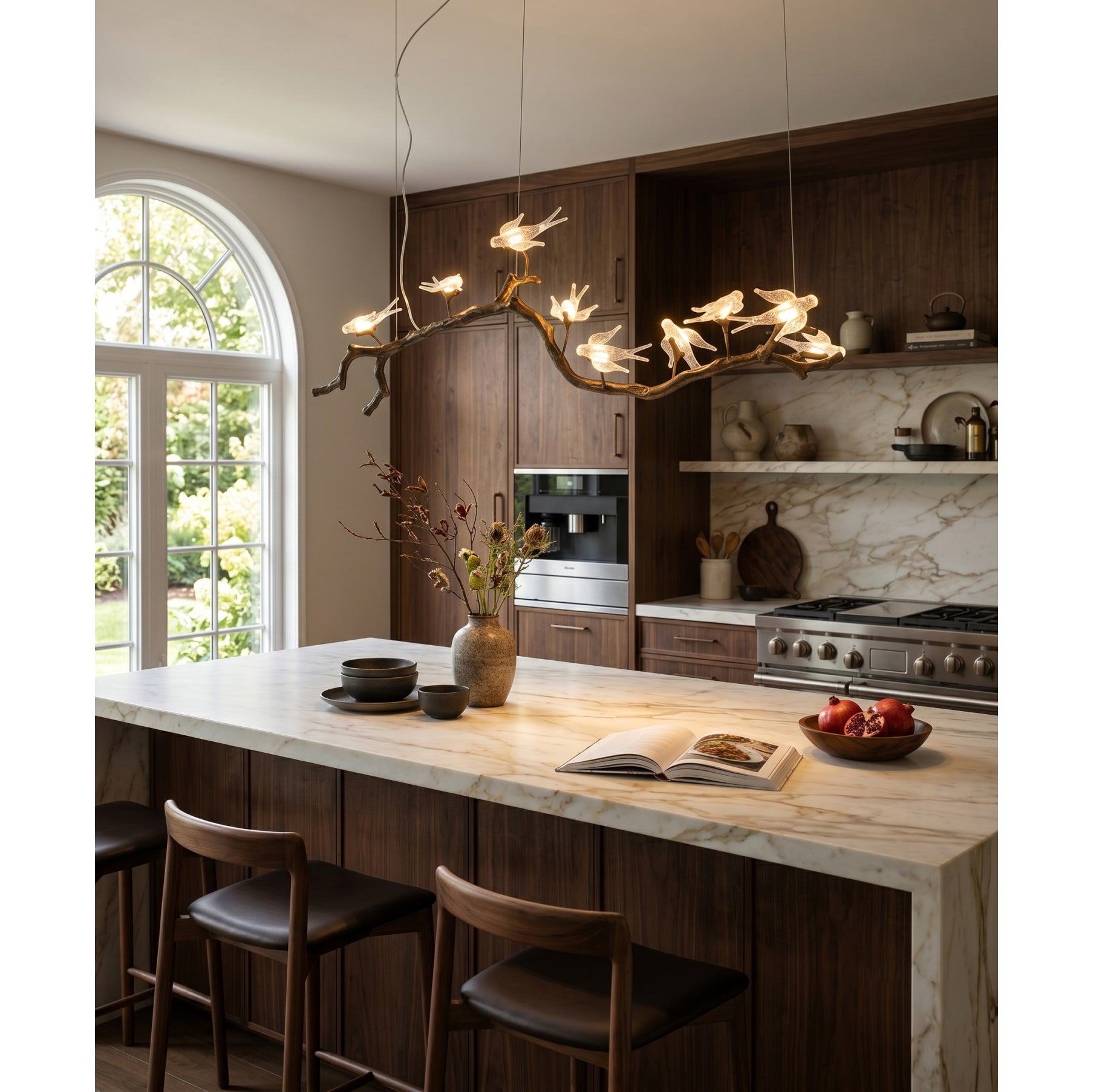 Glass Bird Branch Linear Chandelier
