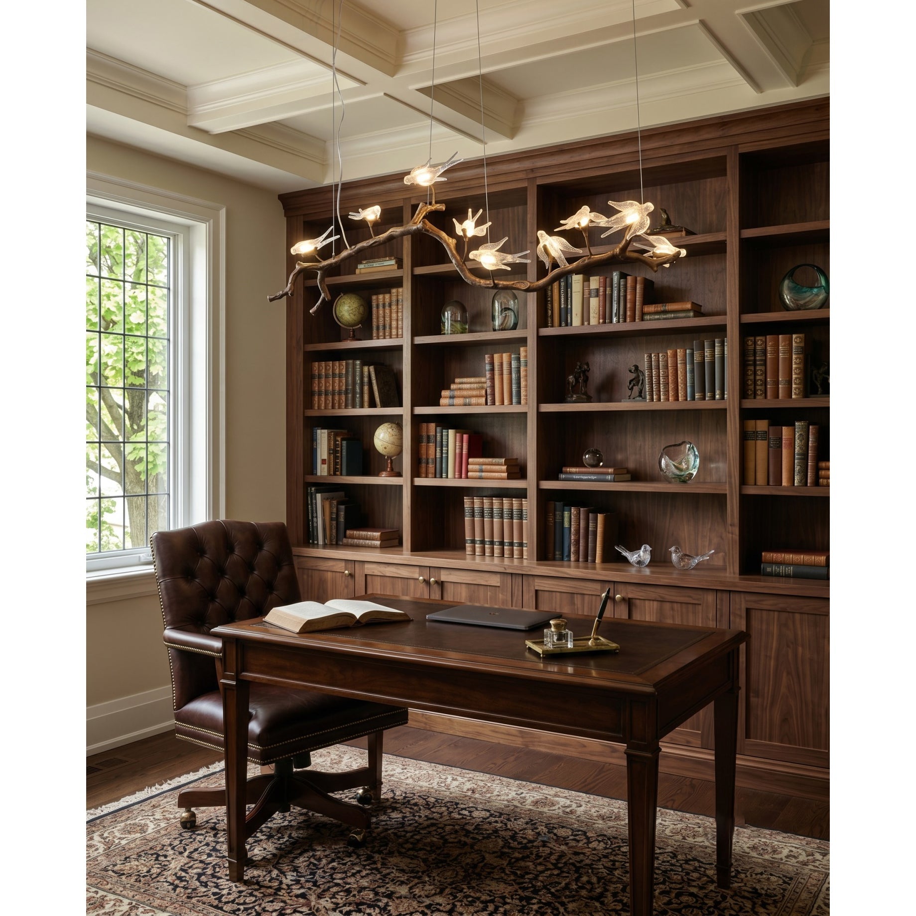 Glass Bird Branch Linear Chandelier