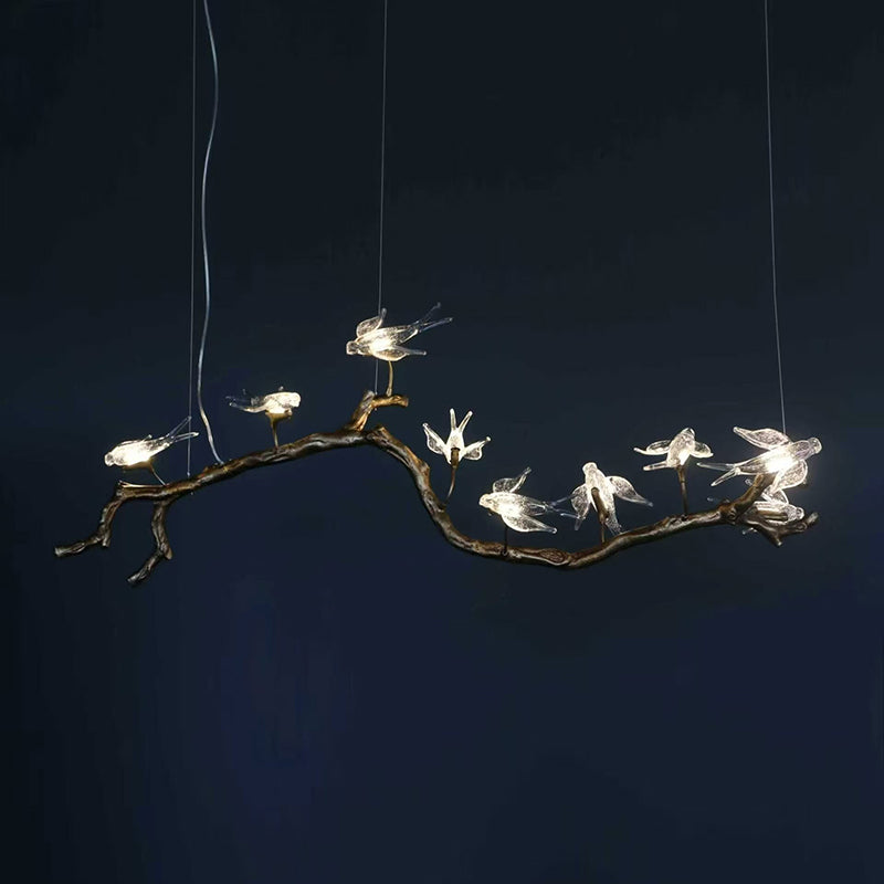 Glass Bird Branch Linear Chandelier