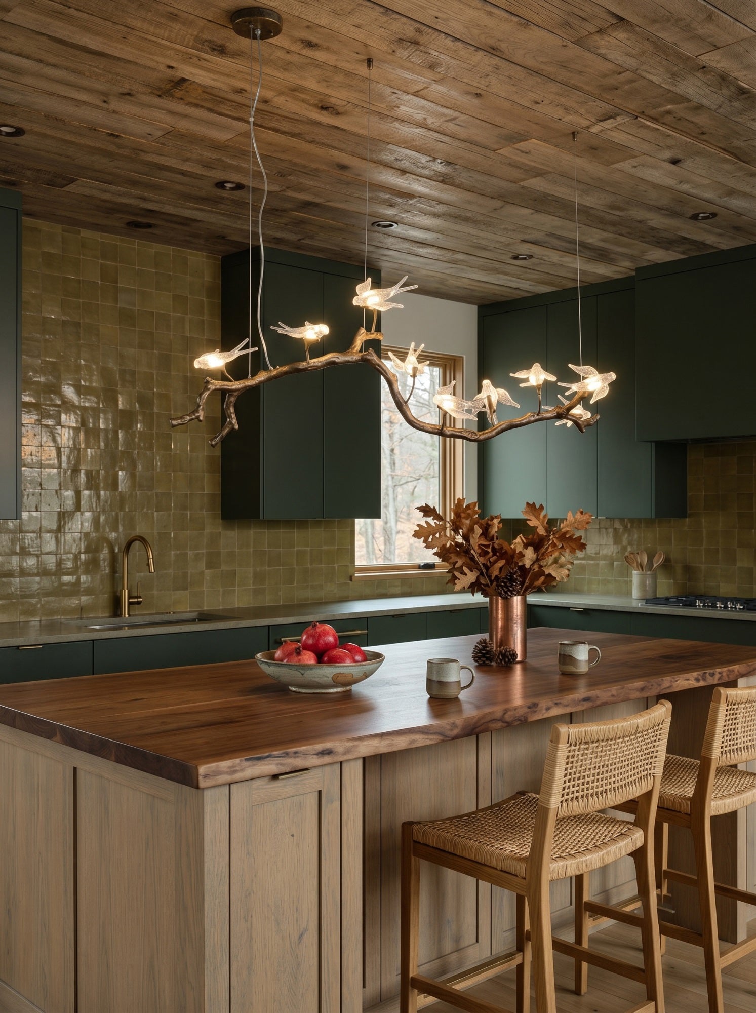 Glass Bird Branch Linear Chandelier