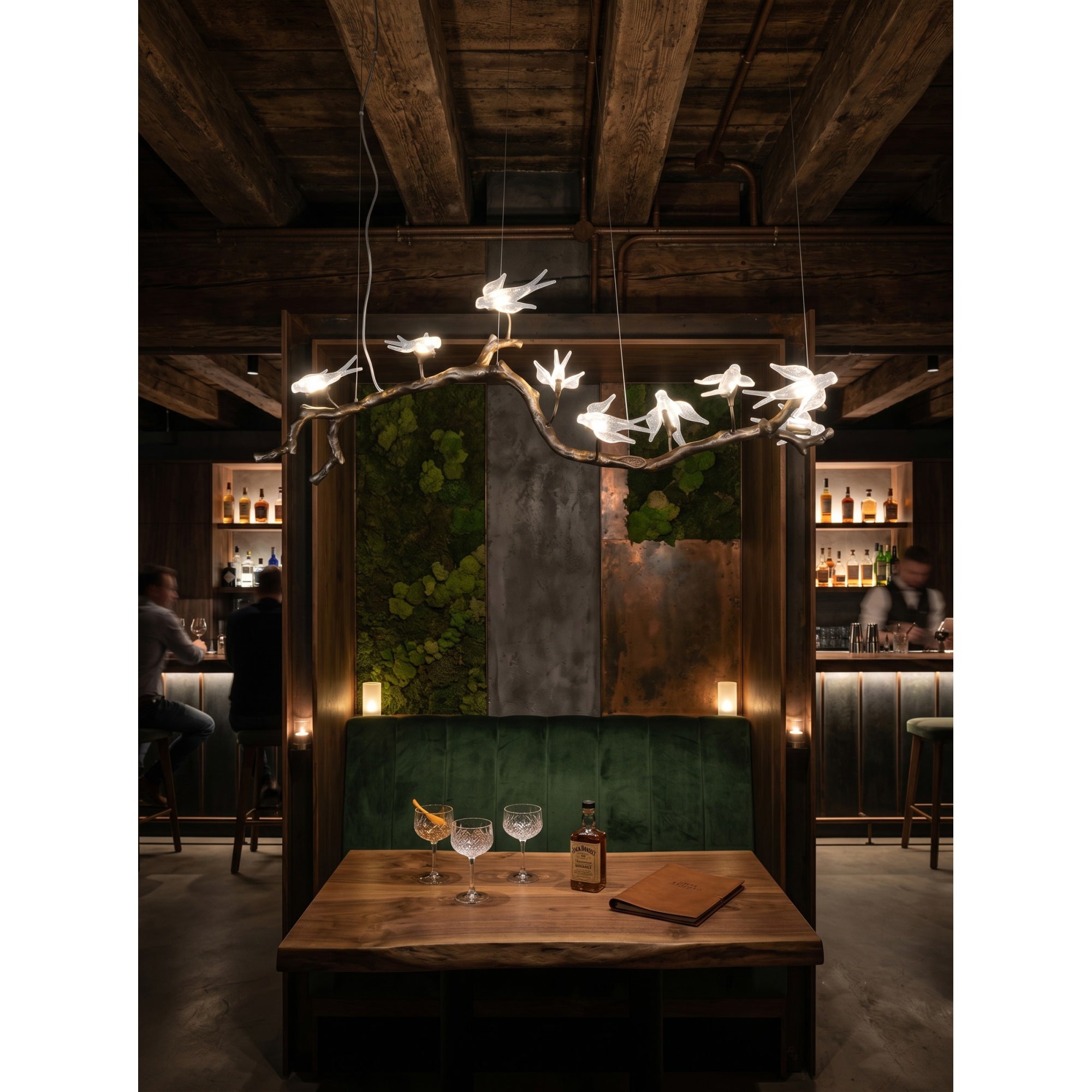 Glass Bird Branch Linear Chandelier