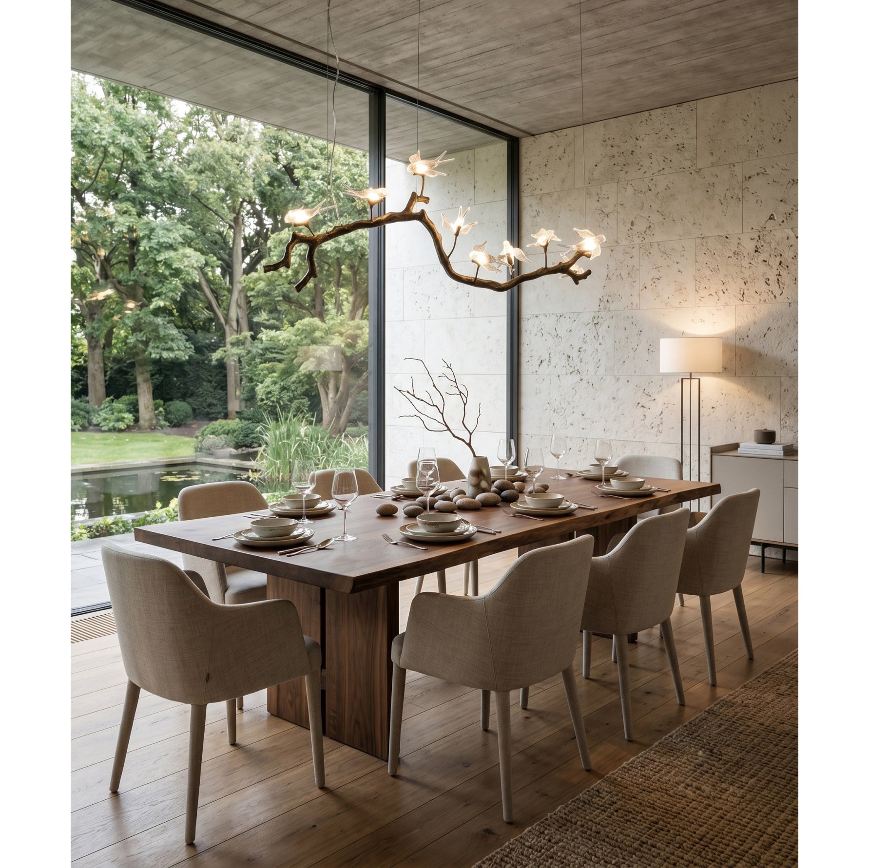 Glass Bird Branch Linear Chandelier