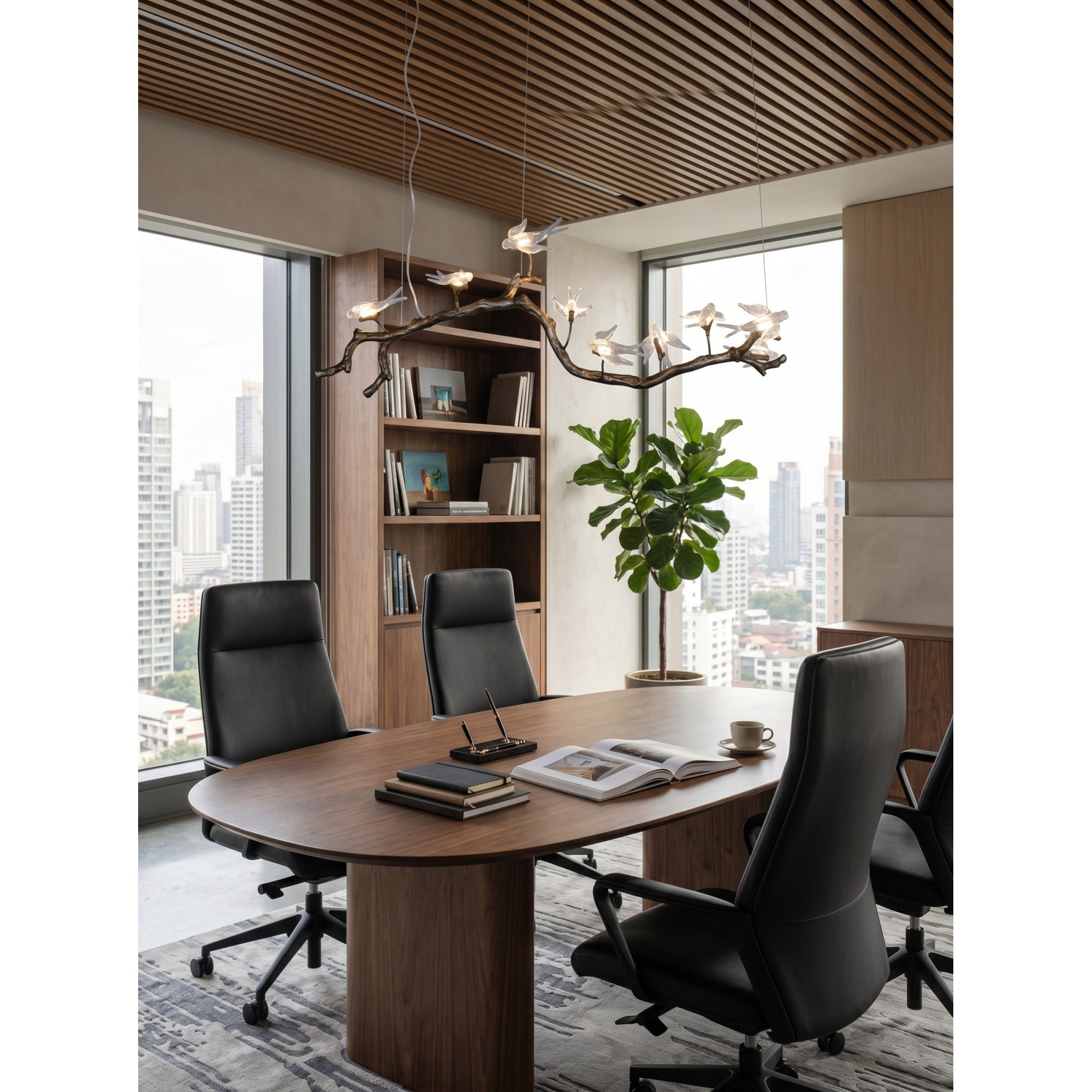 Glass Bird Branch Linear Chandelier