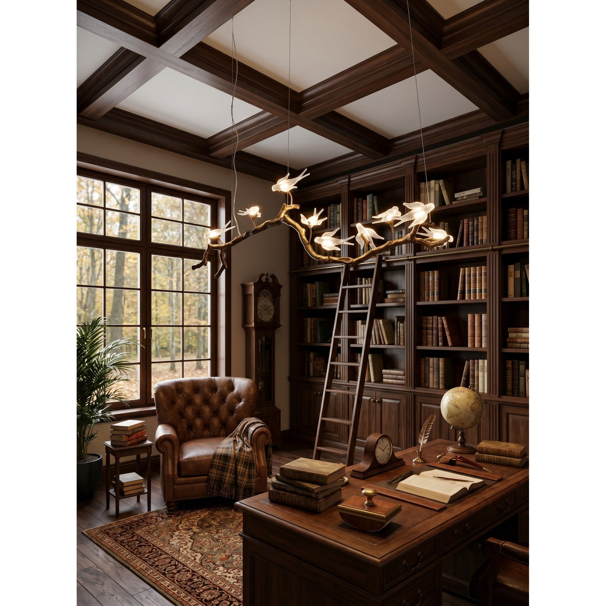 Glass Bird Branch Linear Chandelier