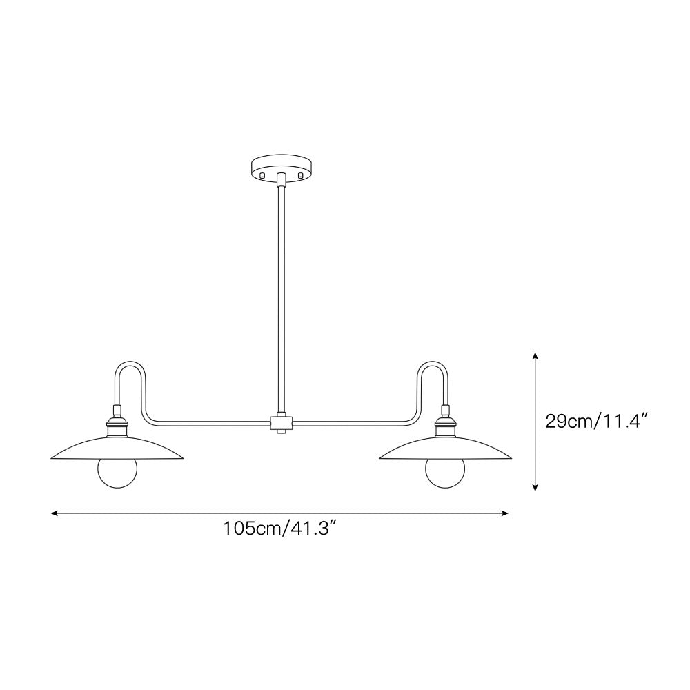 2-Light Brass Gooseneck Linear Island Chandelier