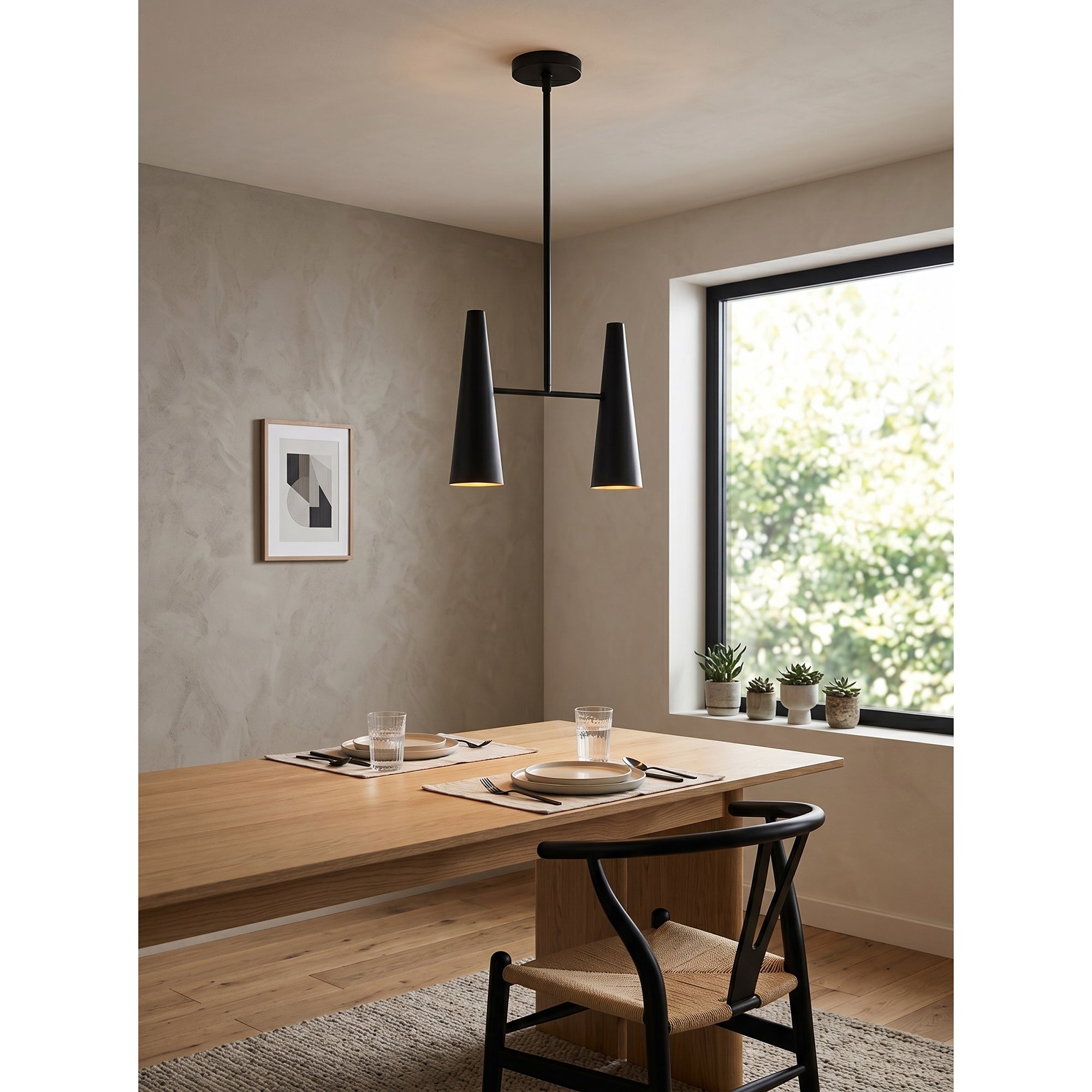 Conical Brass 2-Light Linear Pendant Light