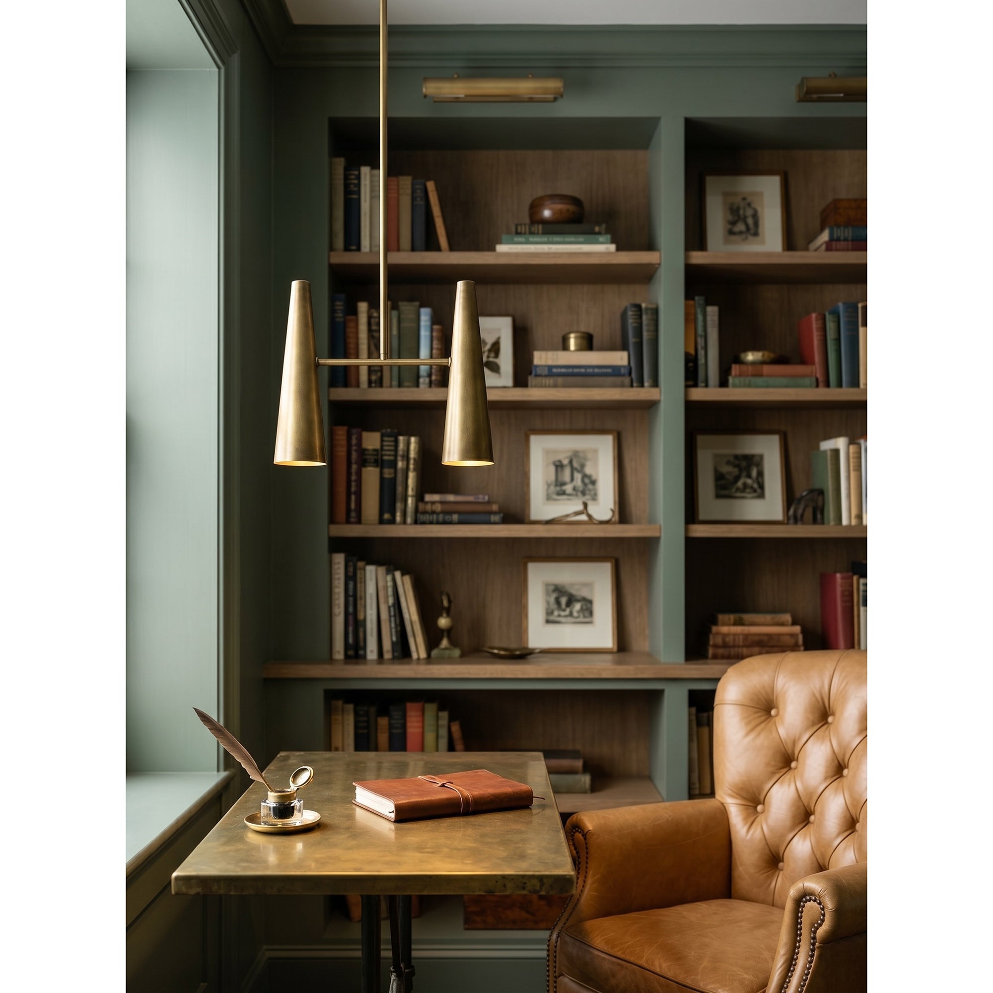 Conical Brass 2-Light Linear Pendant Light