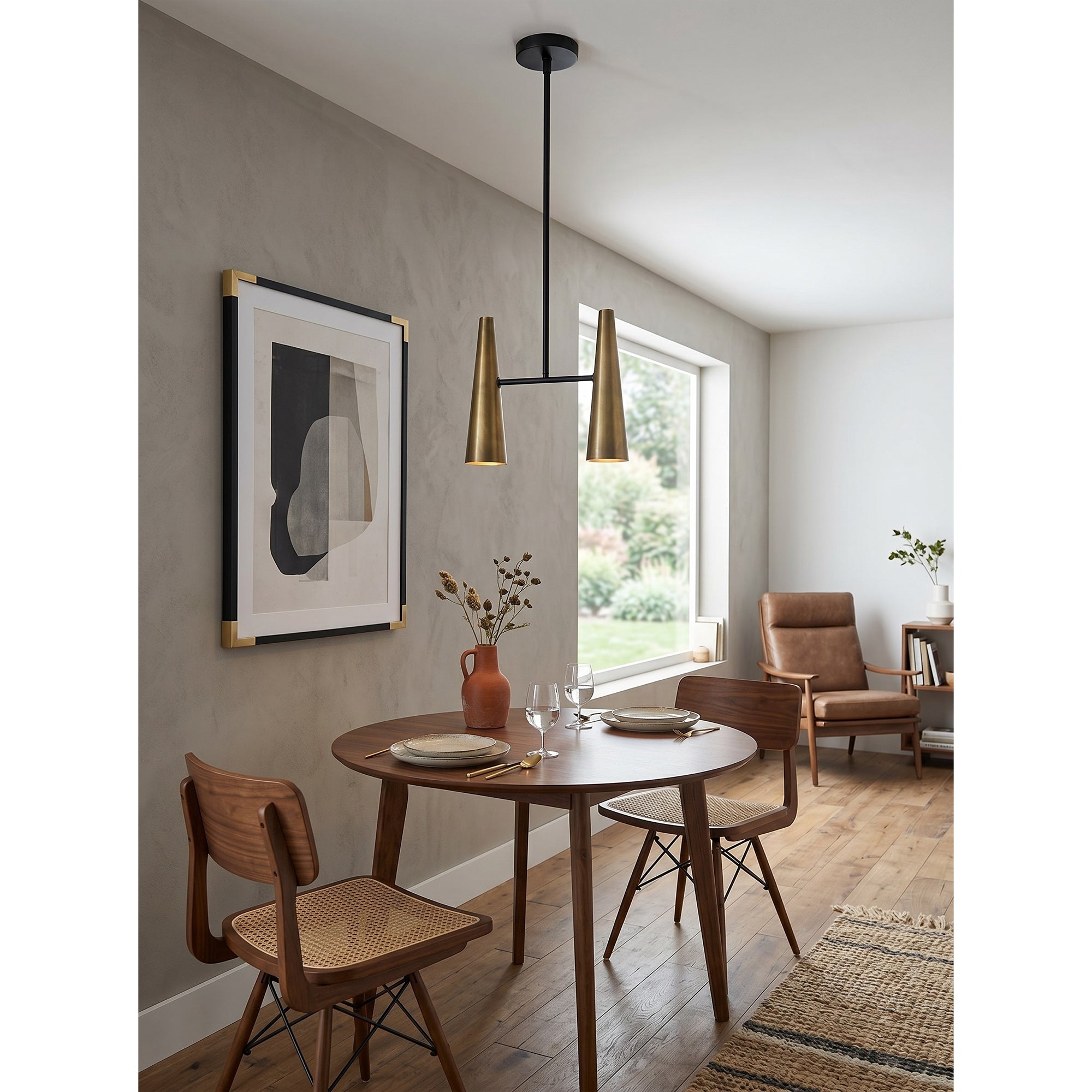 Conical Brass 2-Light Linear Pendant Light