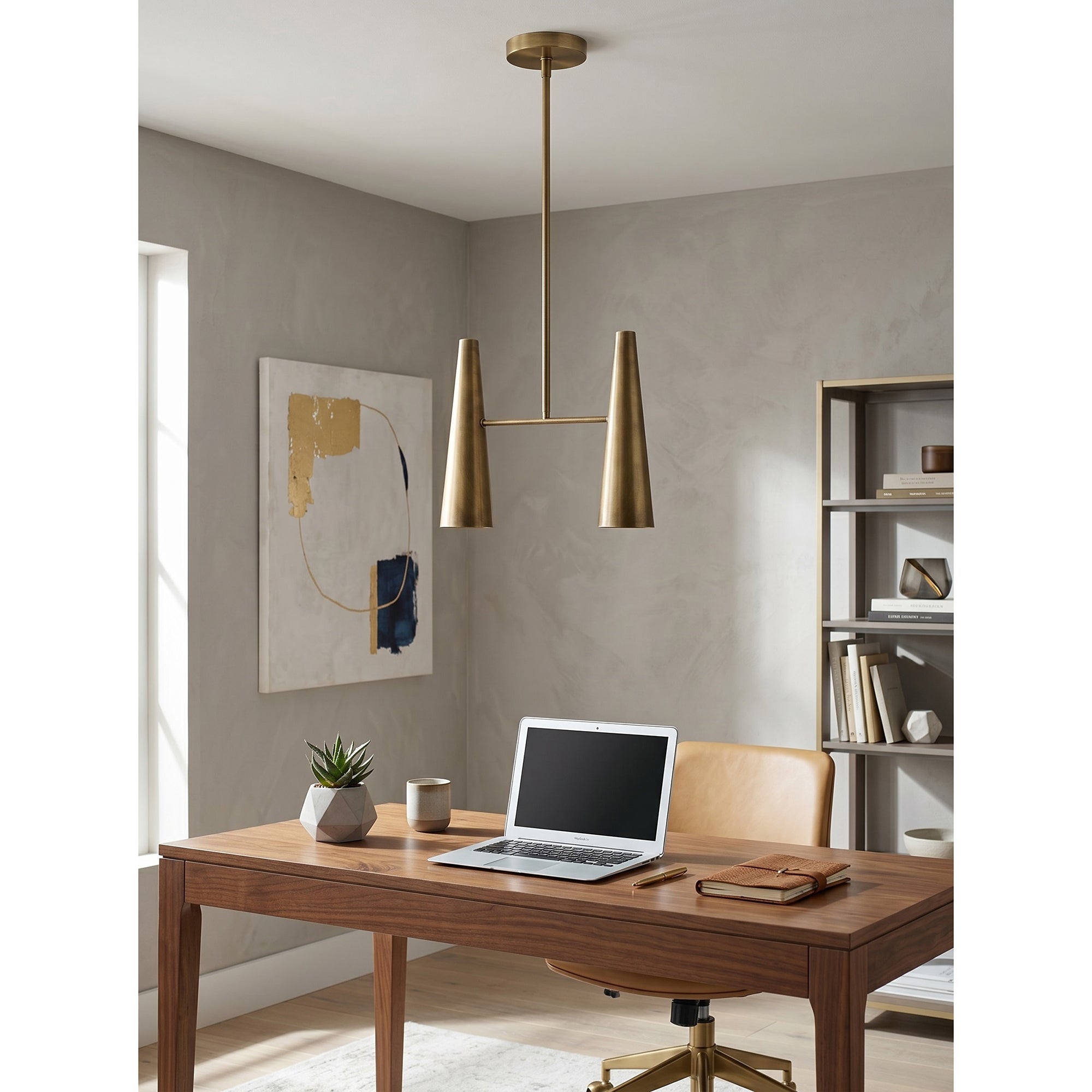 Conical Brass 2-Light Linear Pendant Light