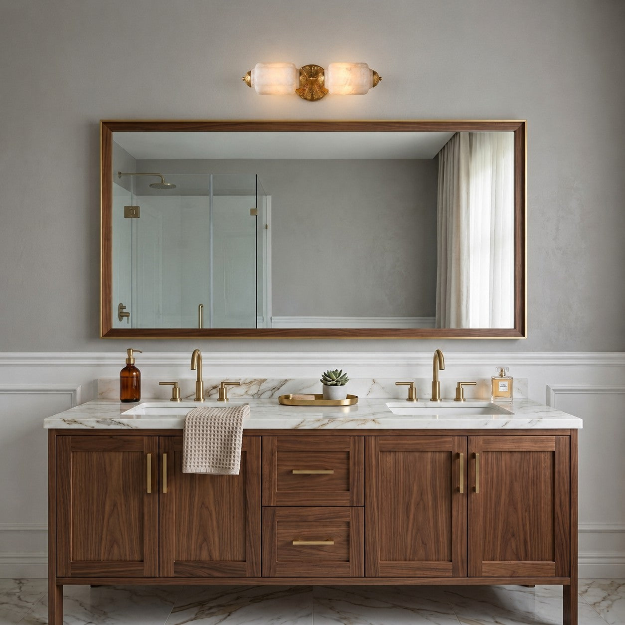 Scalloped Alabaster Twin Wall Sconce