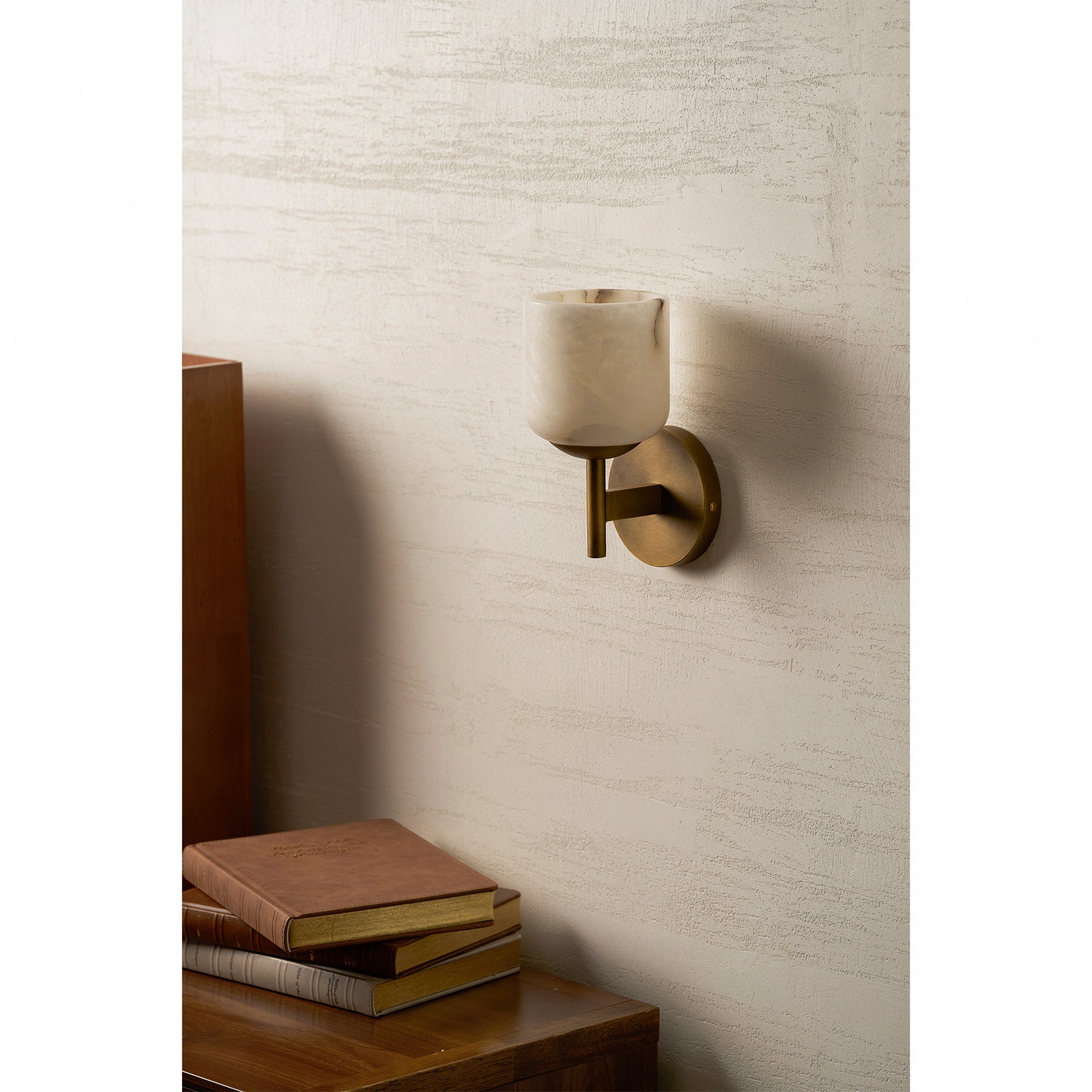 Alabaster & Antique Brass Vanity Wall Sconce