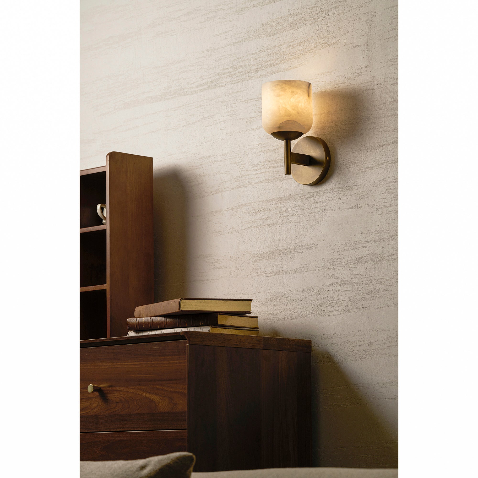 Alabaster & Antique Brass Vanity Wall Sconce