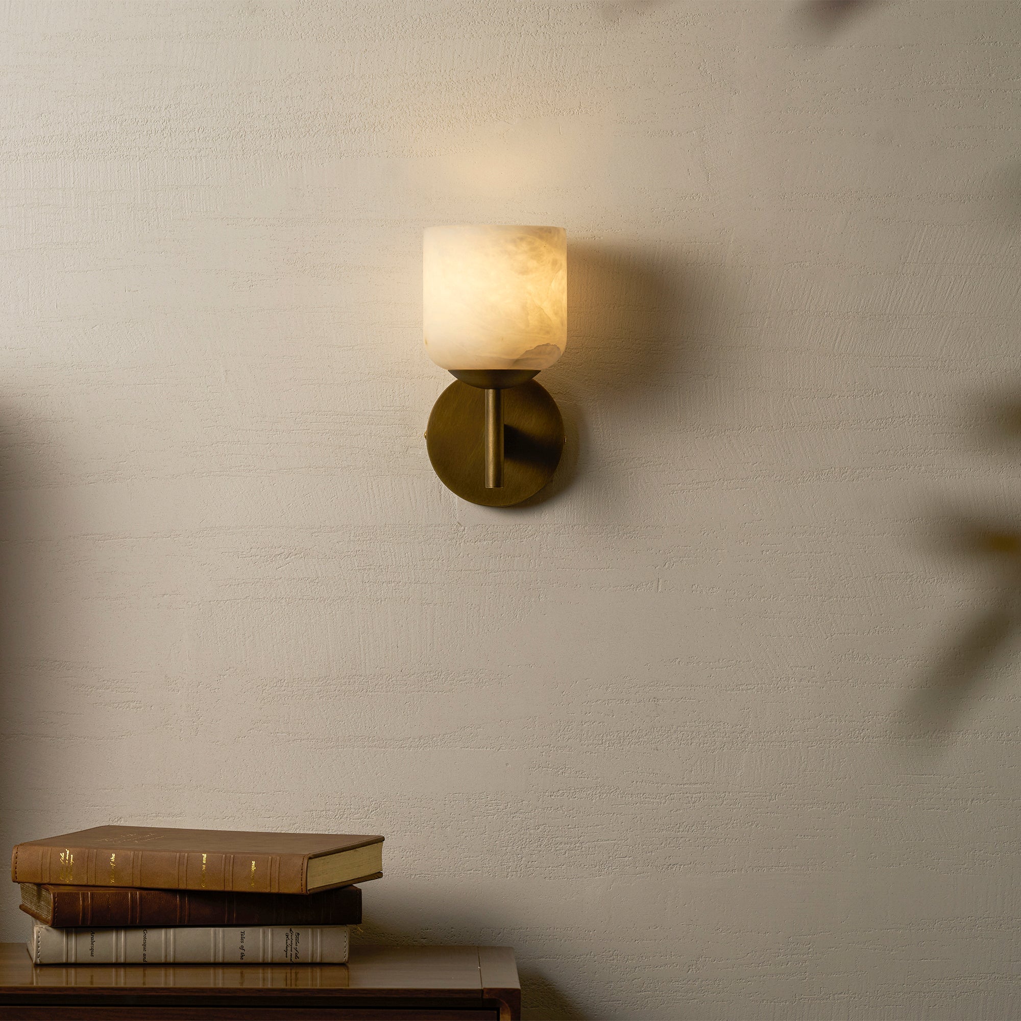 Alabaster & Antique Brass Vanity Wall Sconce