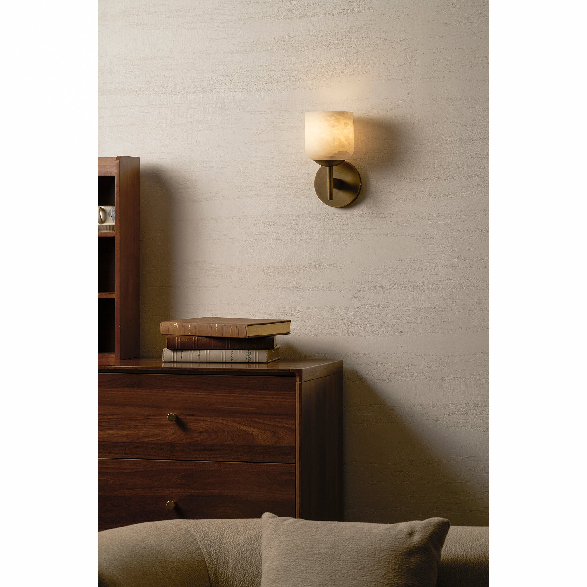 Alabaster & Antique Brass Vanity Wall Sconce