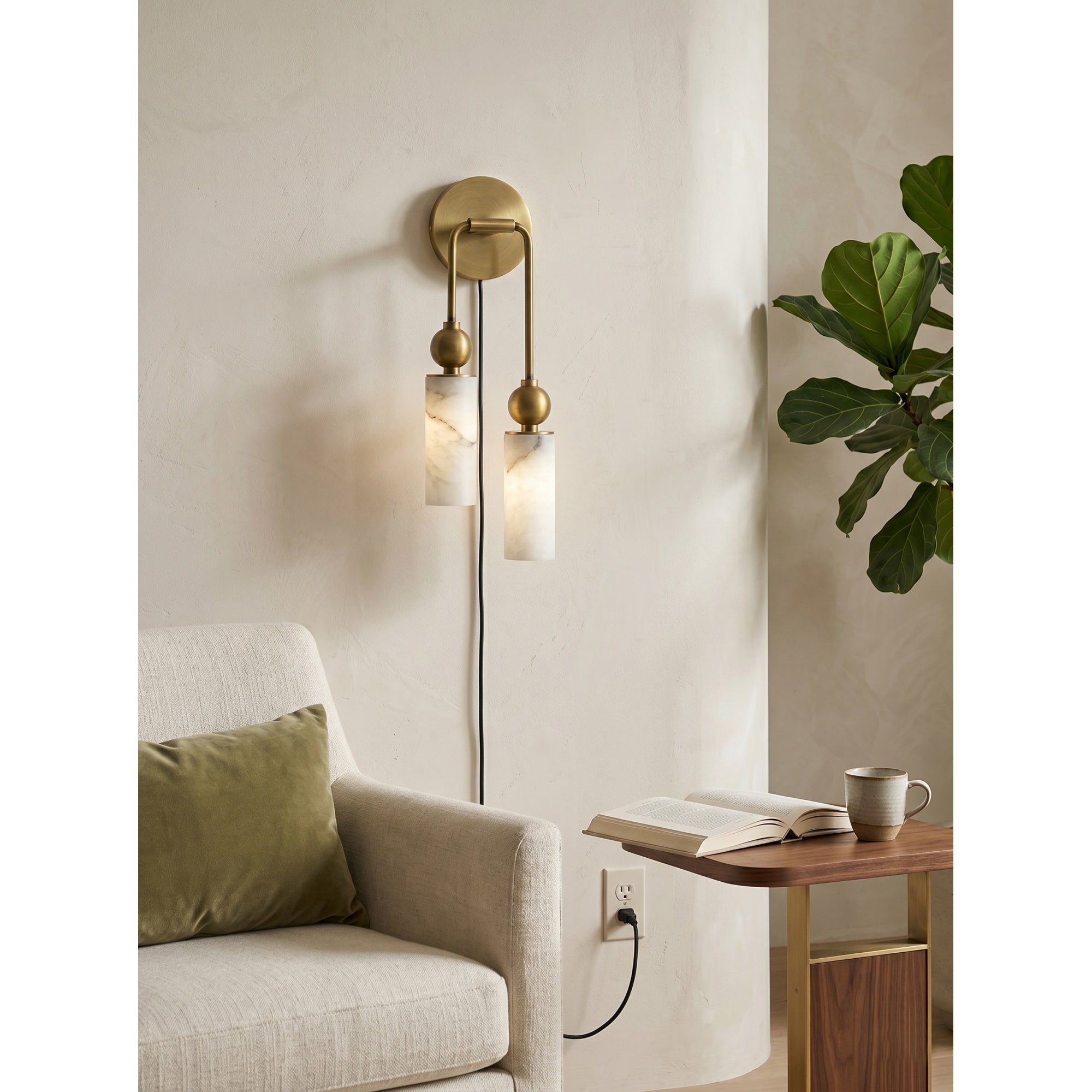 Staggered Alabaster Plug-in Sconce