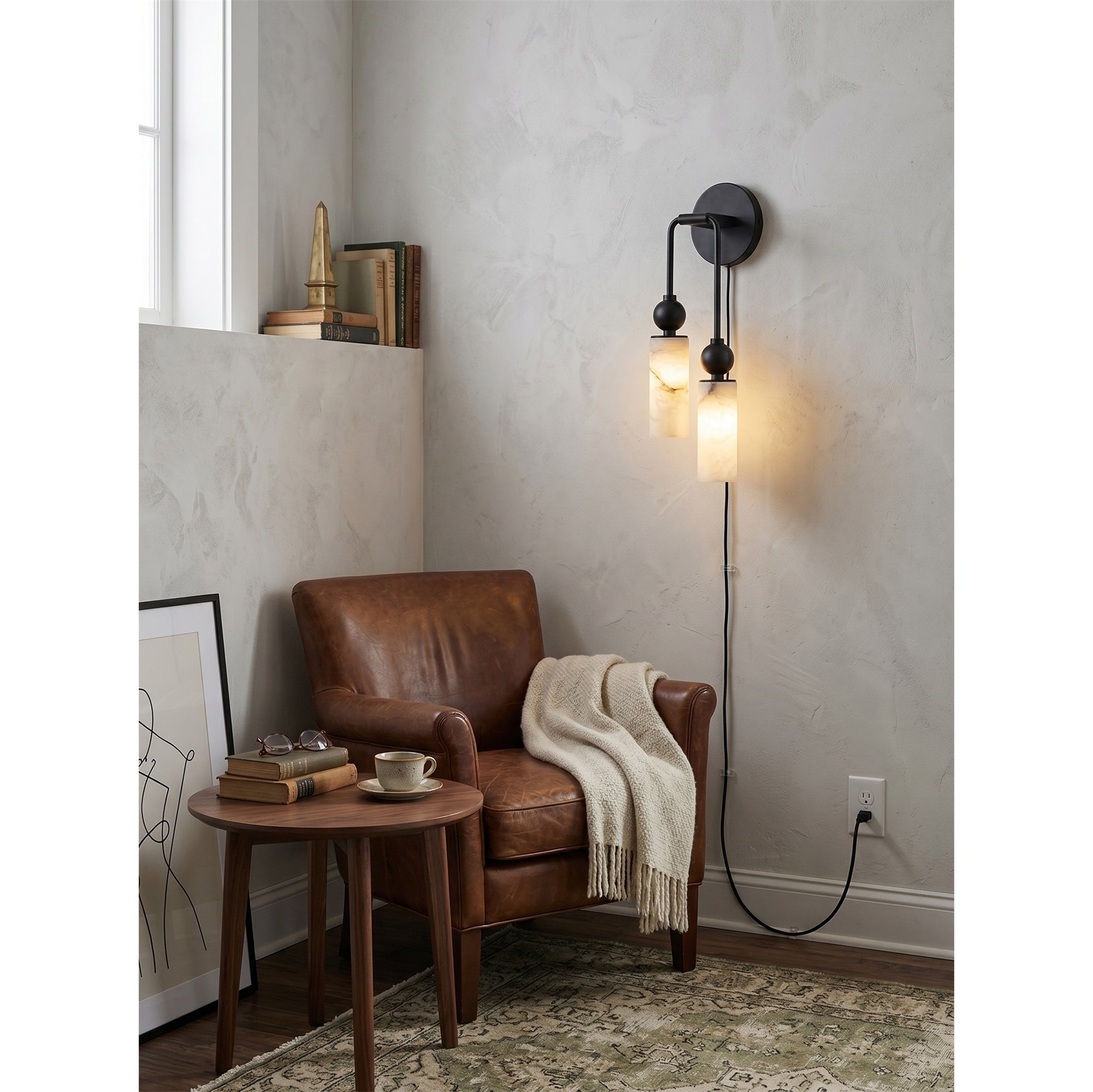 Staggered Alabaster Plug-in Sconce