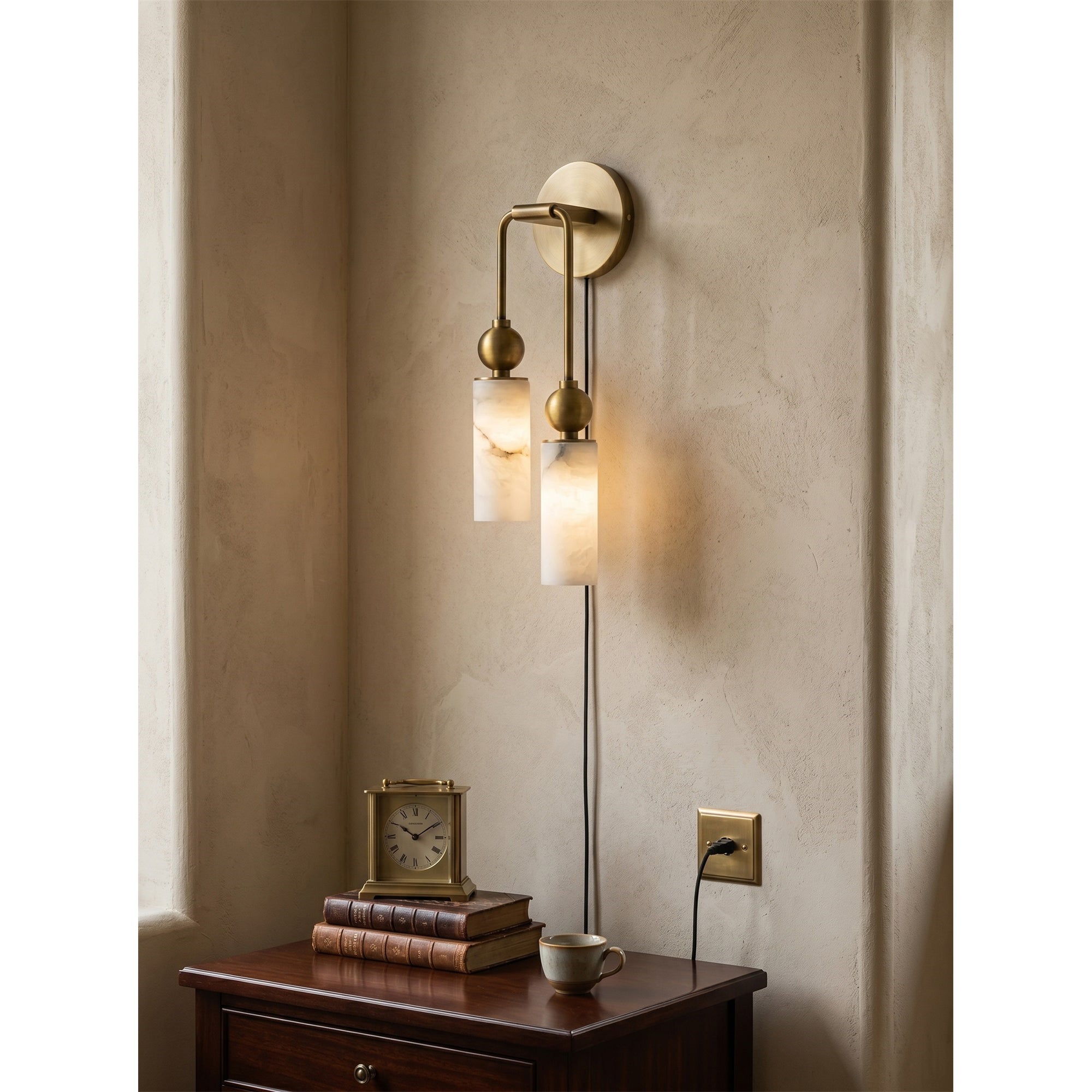 Staggered Alabaster Plug-in Sconce