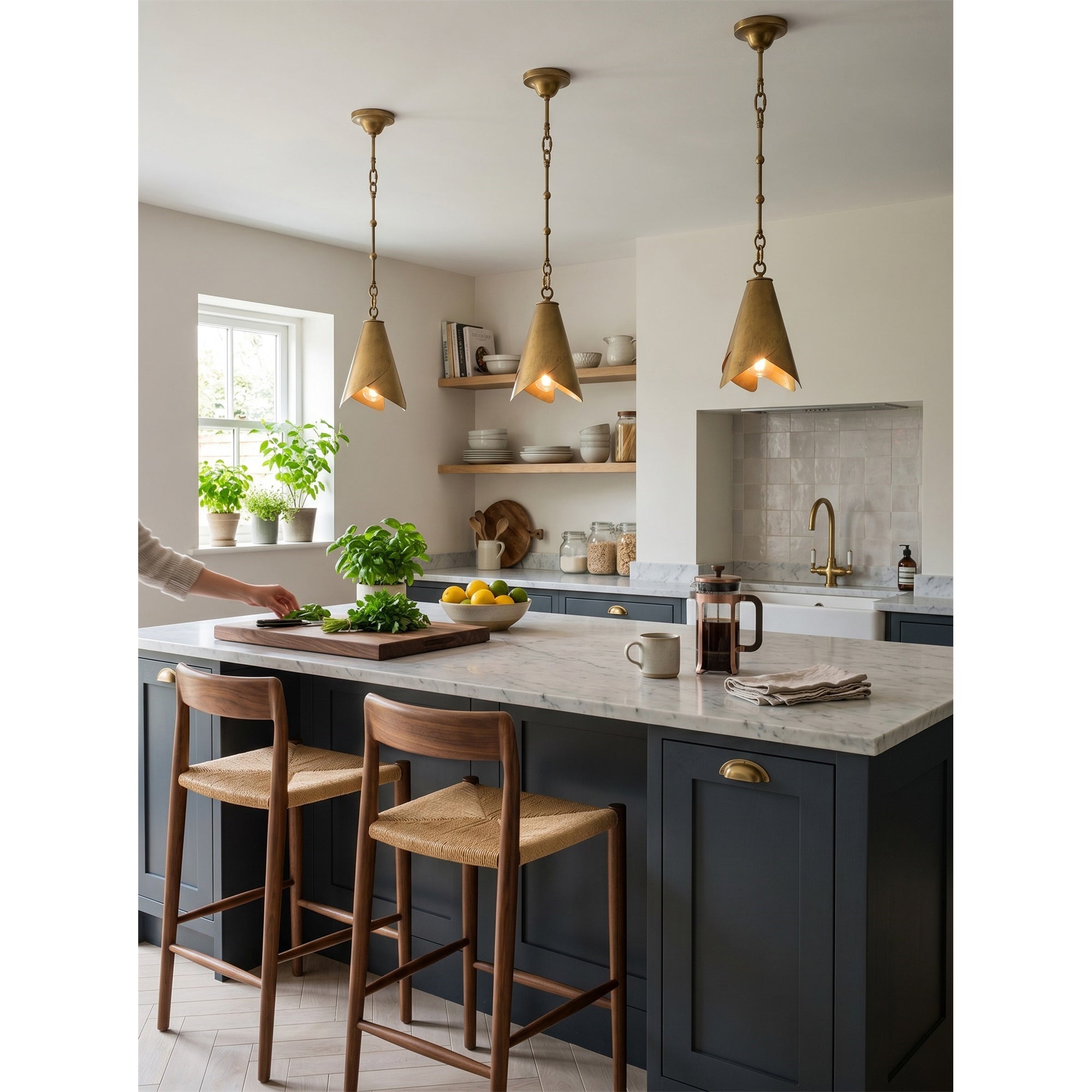 Equestrian Folded Brass Chain Pendant Light