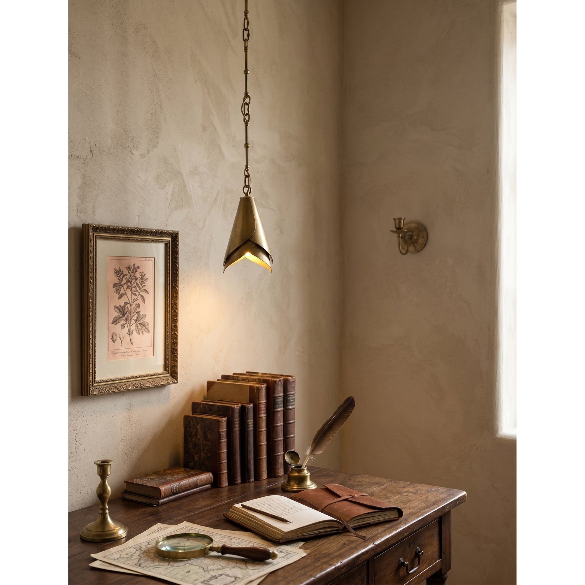 Equestrian Folded Brass Chain Pendant Light