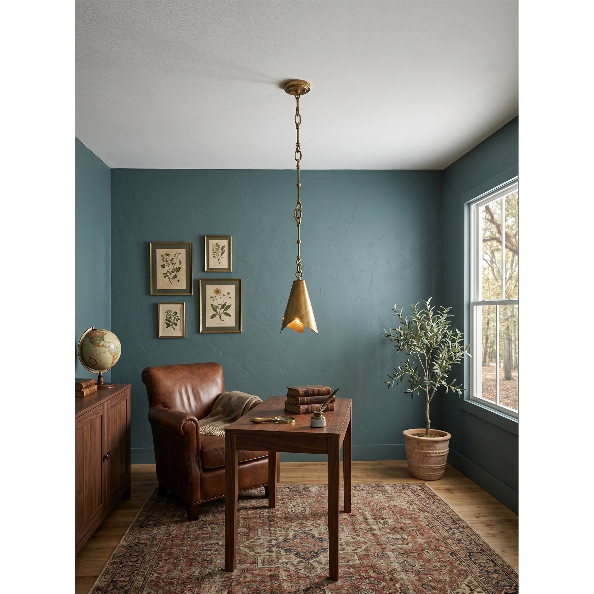 Equestrian Folded Brass Chain Pendant Light