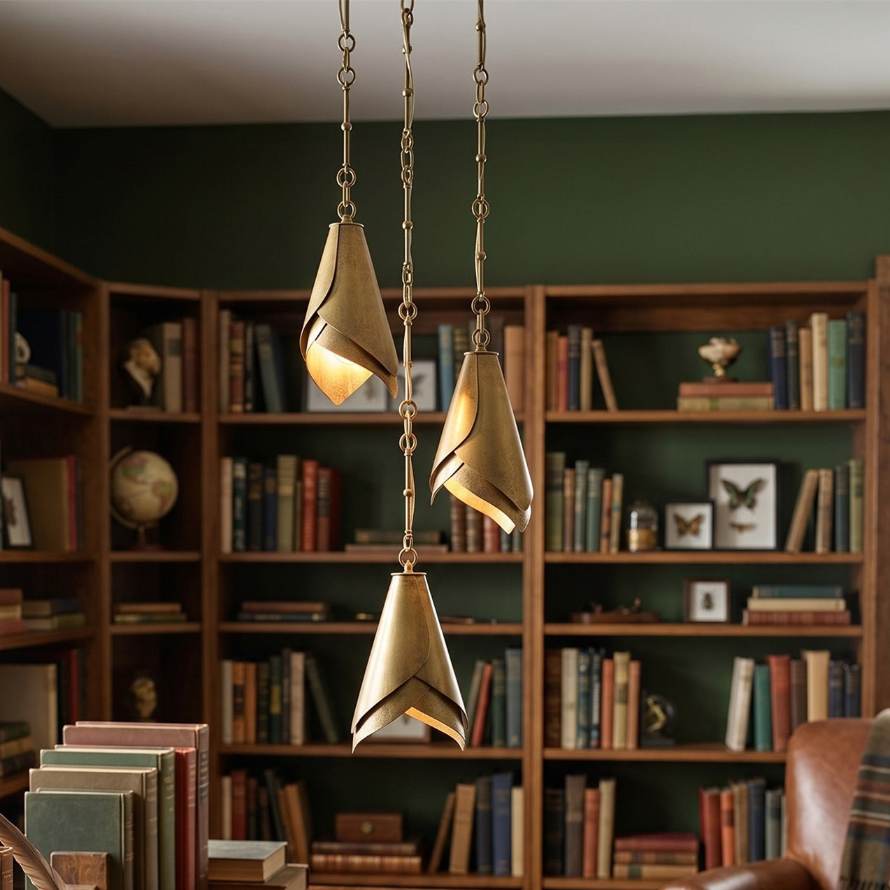 Equestrian Folded Brass Chain Pendant Light