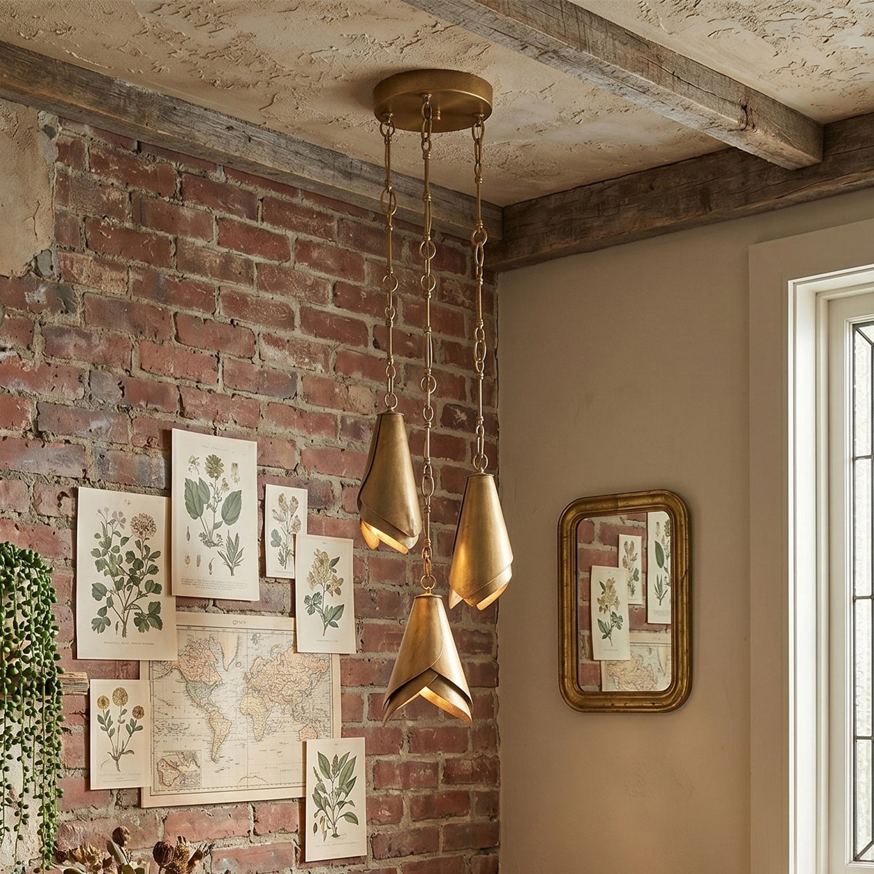 Equestrian Folded Brass Chain Pendant Light