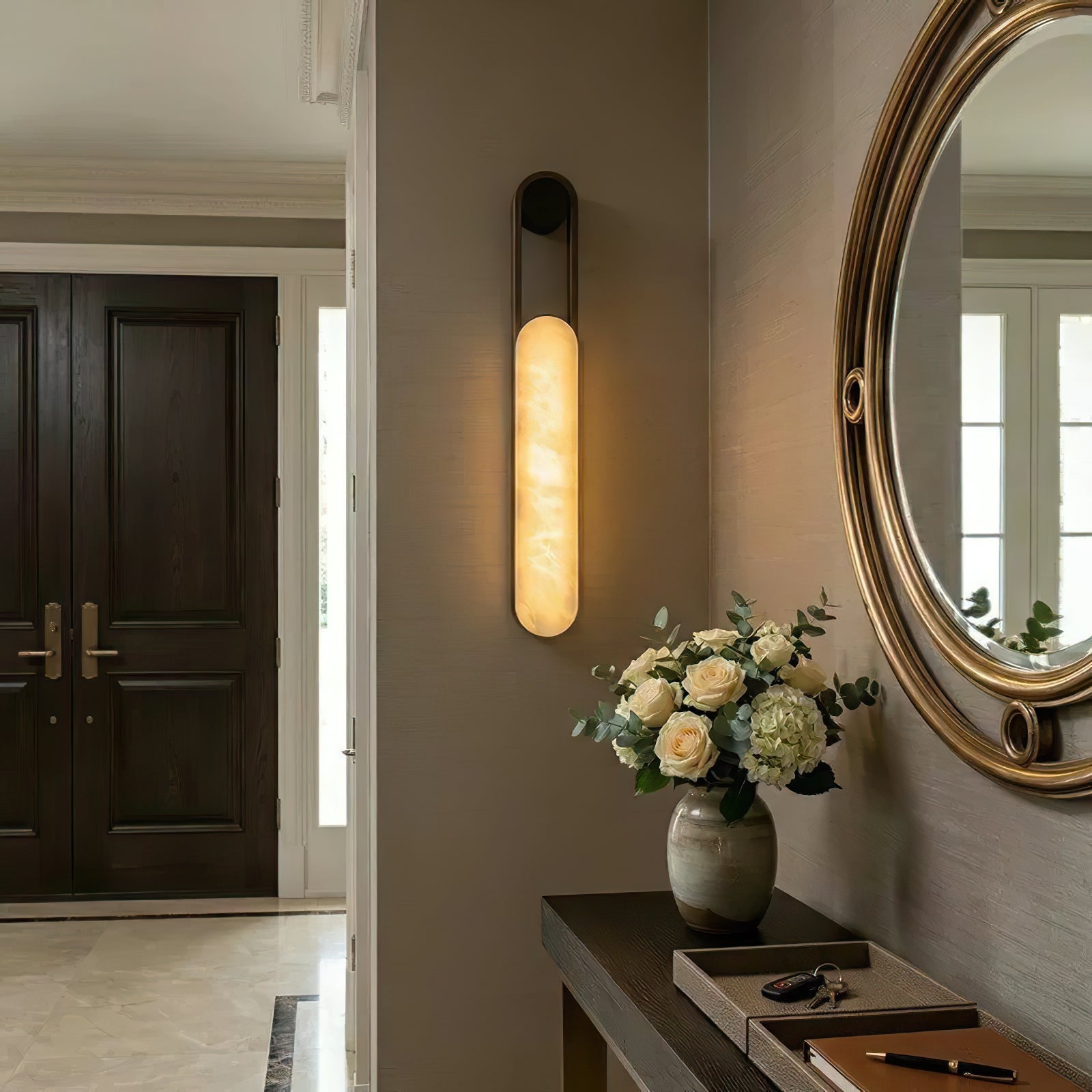 Linear Column Alabaster Vanity Sconce