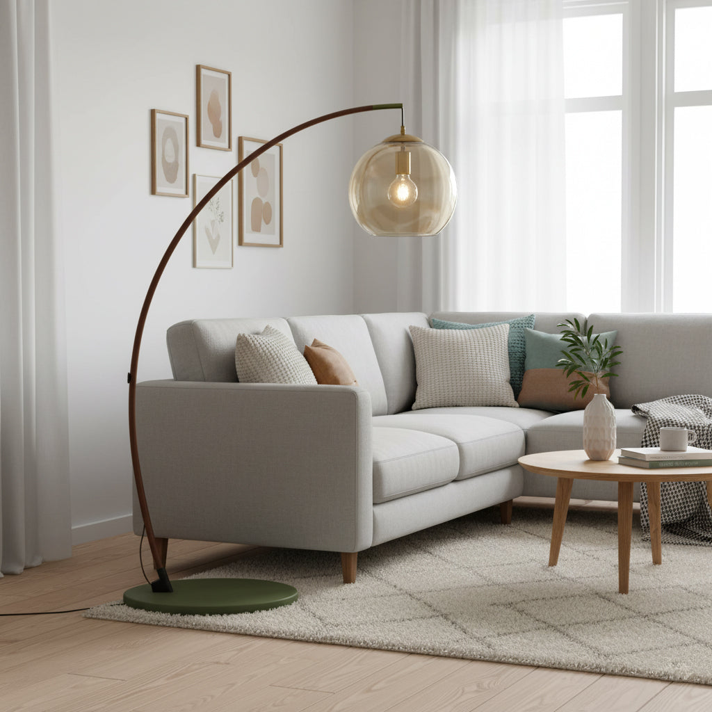 Juniper Arc Amber Globe Floor Lamp