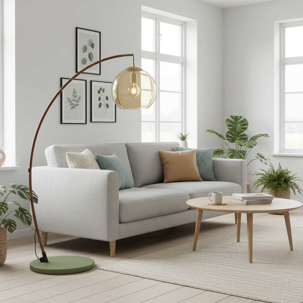 Juniper Arc Amber Globe Floor Lamp