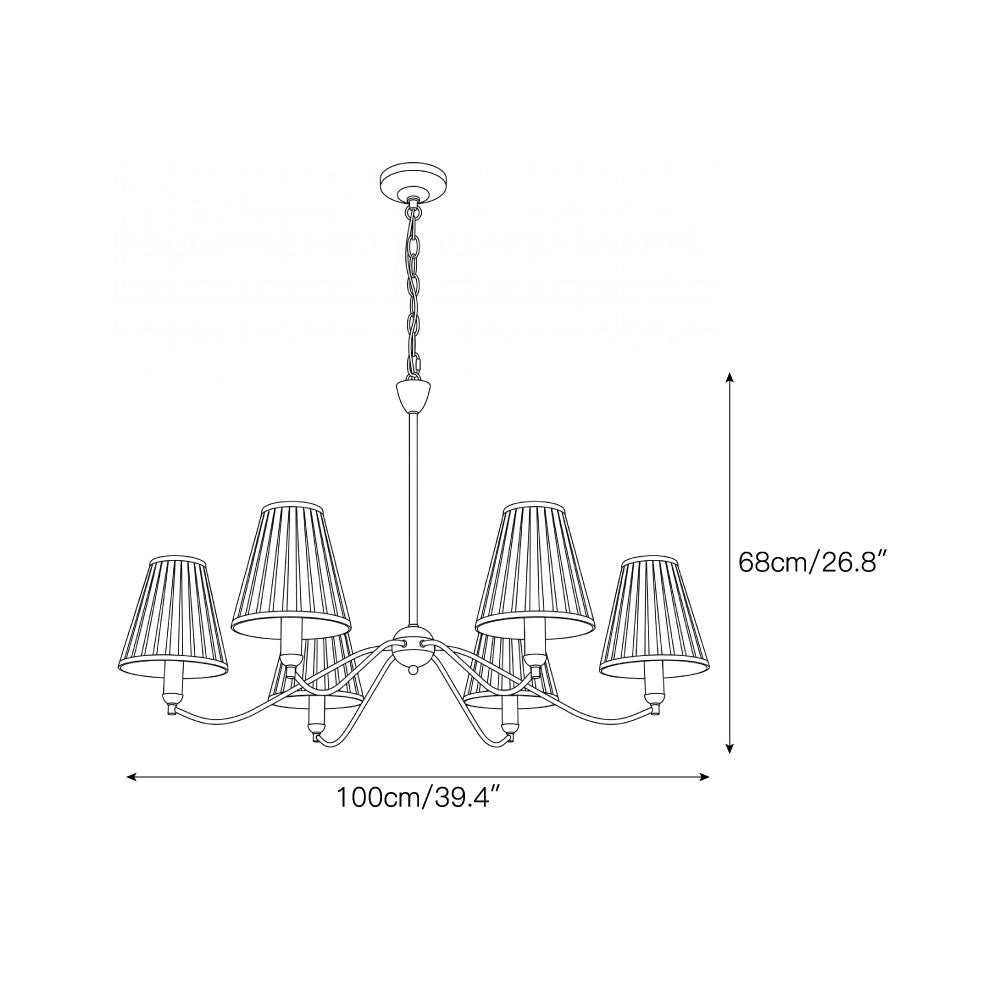 Curved Arm Brass Pleated Chandelier