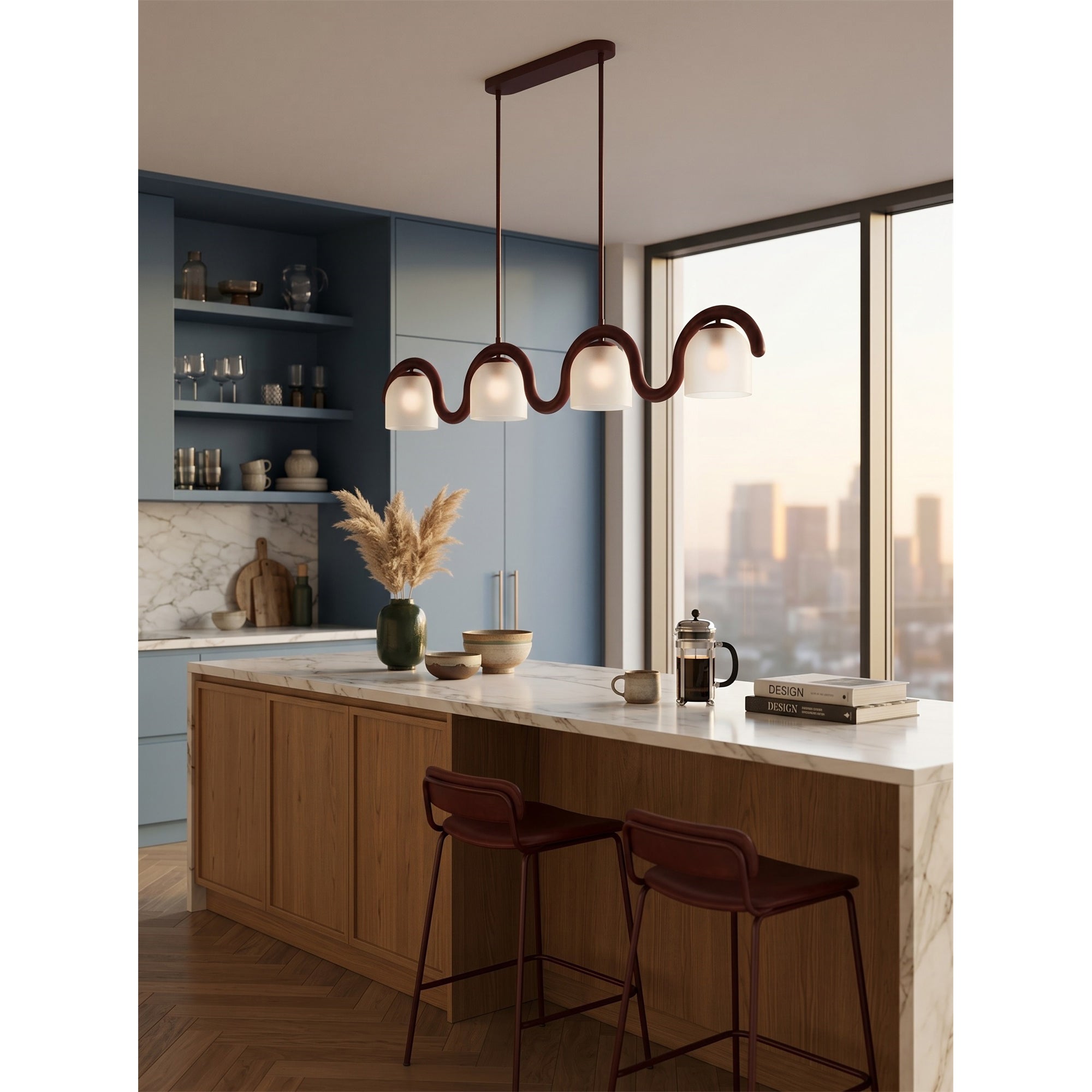 Wavy Terracotta Linear Glass Chandelier