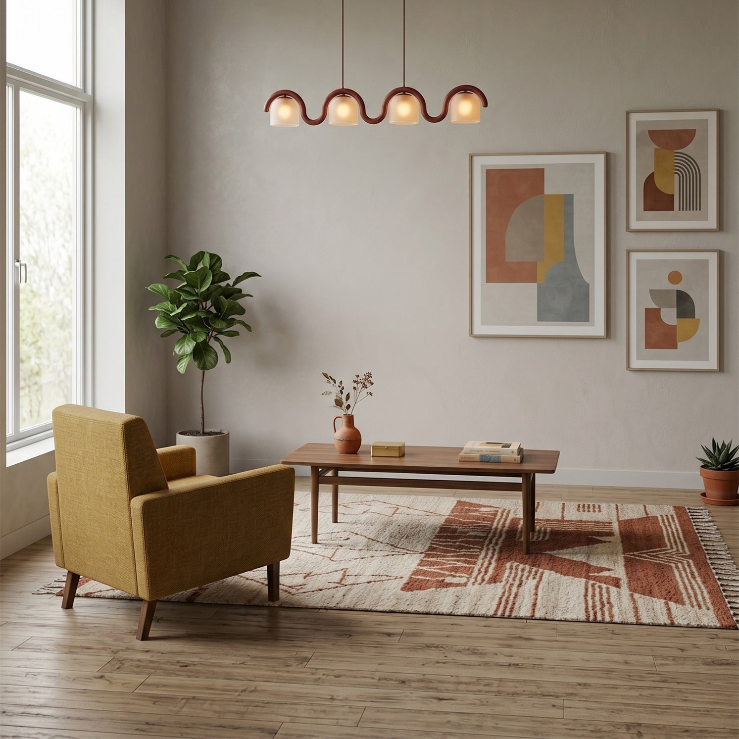 Wavy Terracotta Linear Glass Chandelier