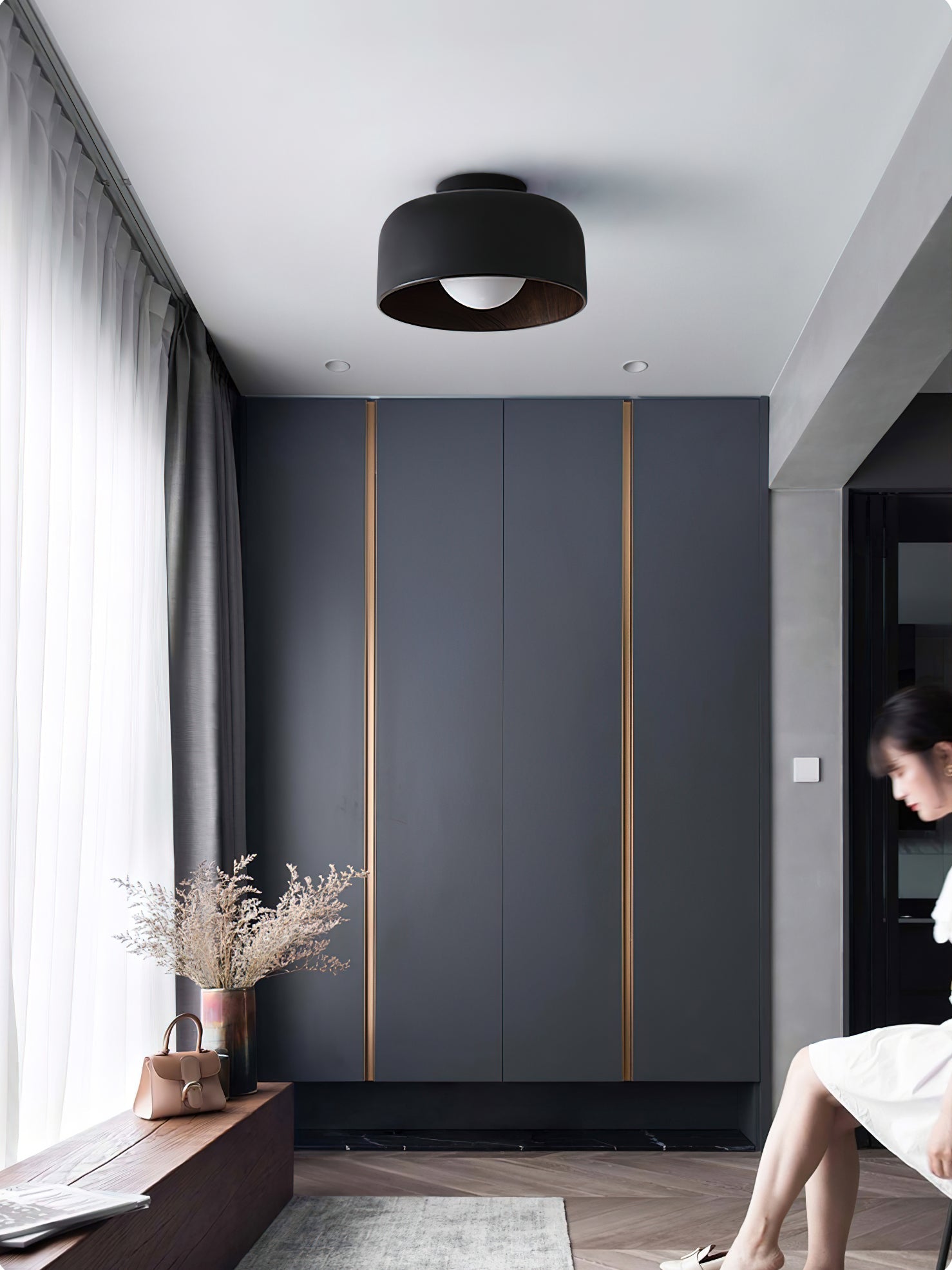 Nimbus Wood-Grain Globe Flush Mount