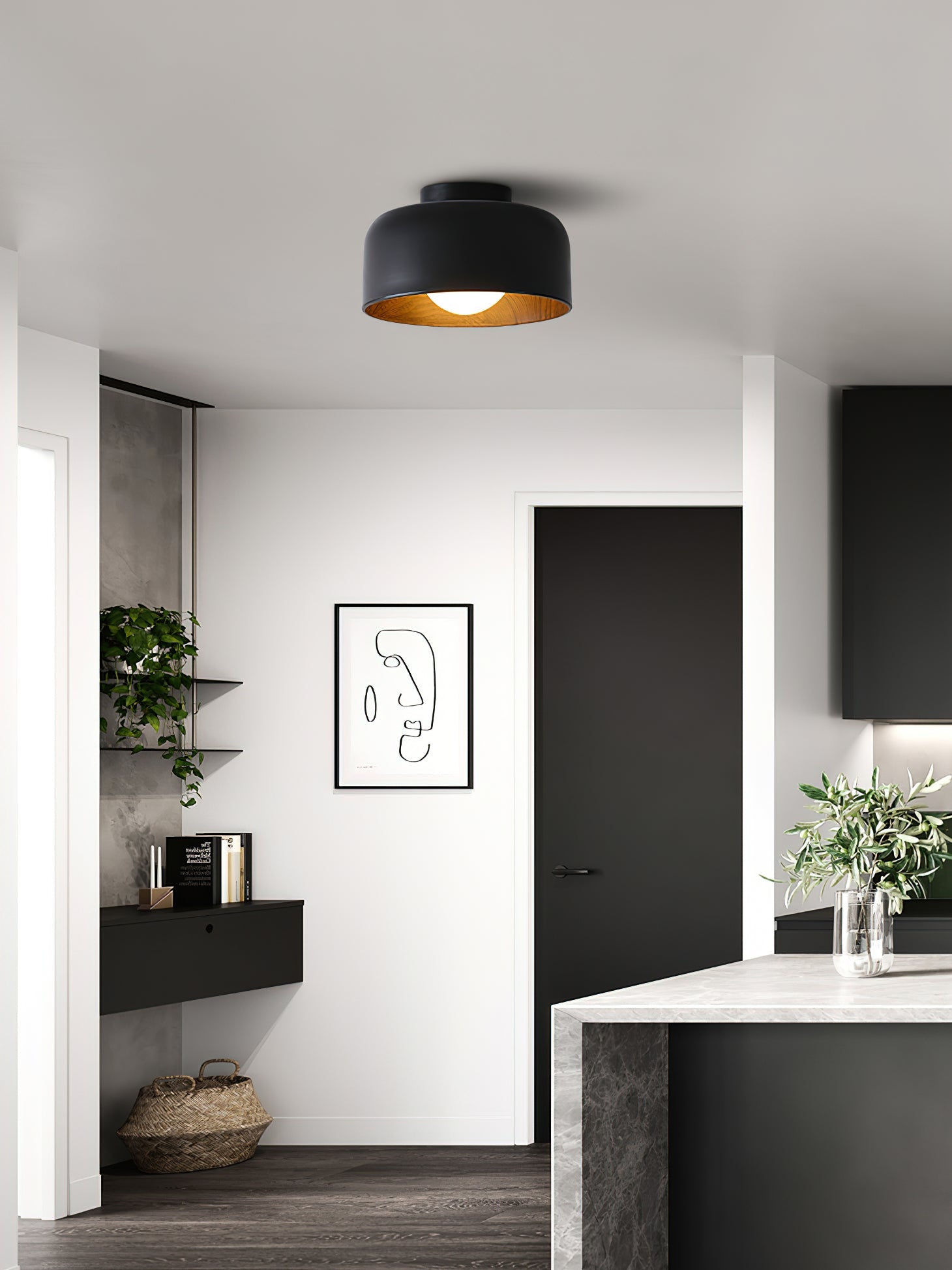 Nimbus Wood-Grain Globe Flush Mount