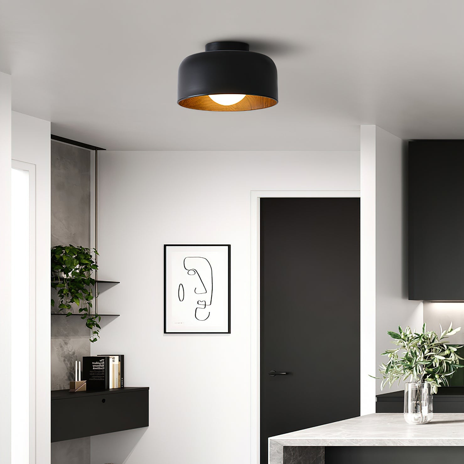 Nimbus Wood-Grain Globe Flush Mount
