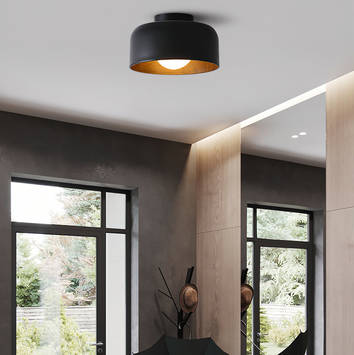 Nimbus Wood-Grain Globe Flush Mount