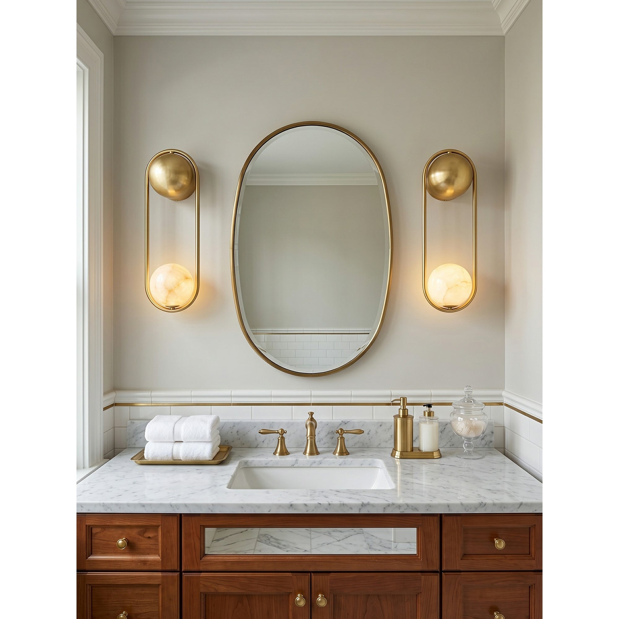 Brass & Alabaster Globe Wall Sconce