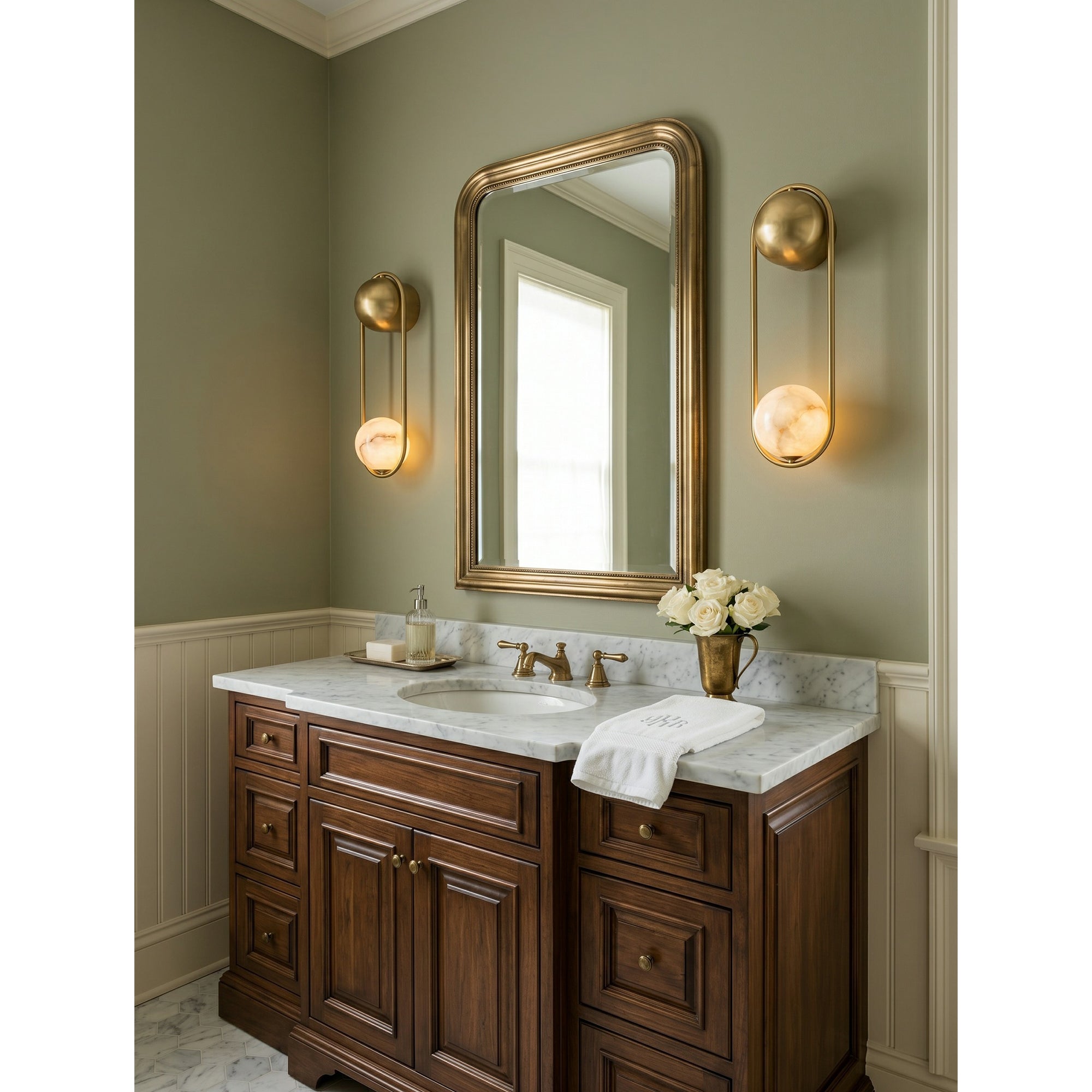 Brass & Alabaster Globe Wall Sconce