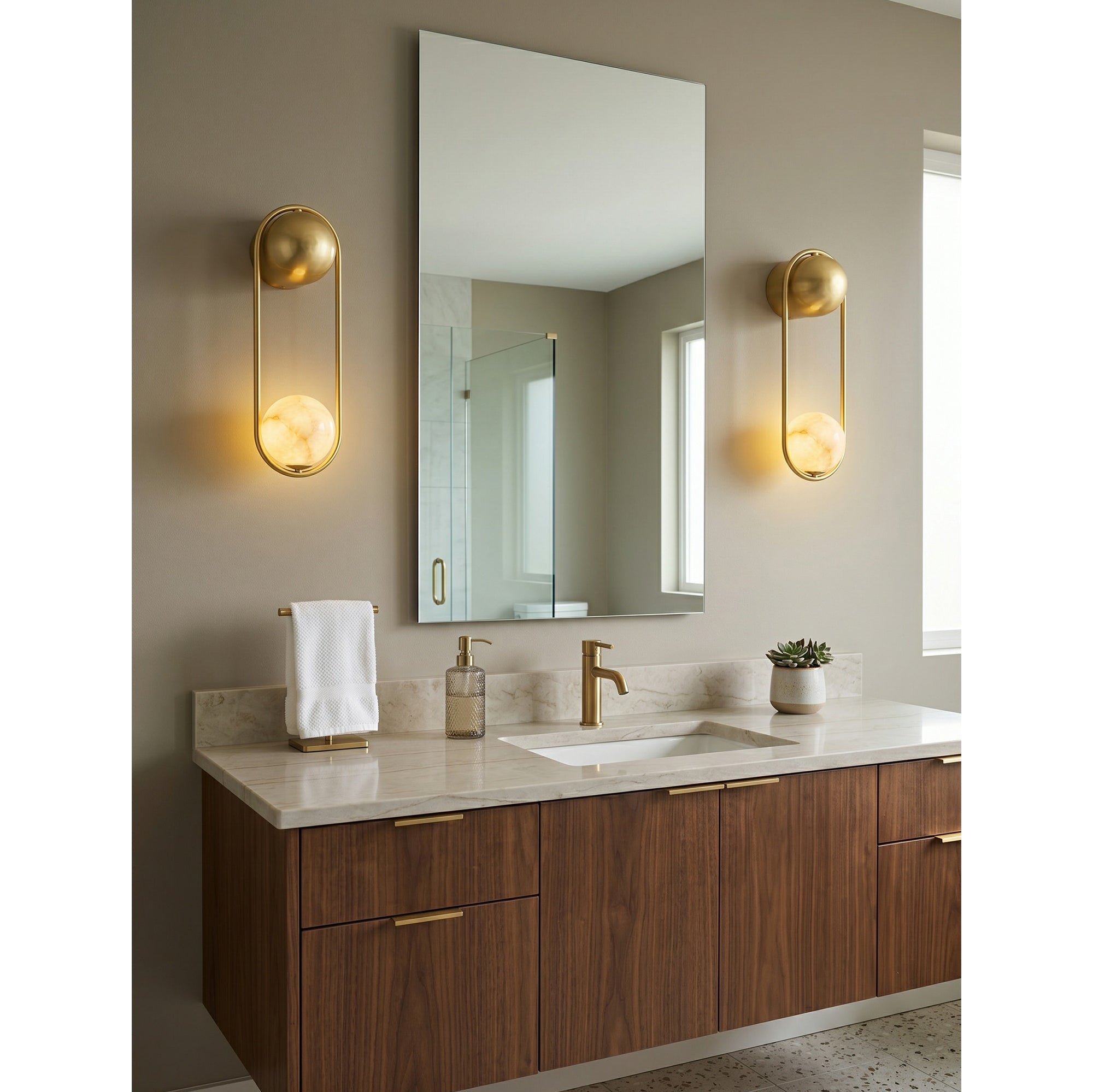 Brass & Alabaster Globe Wall Sconce