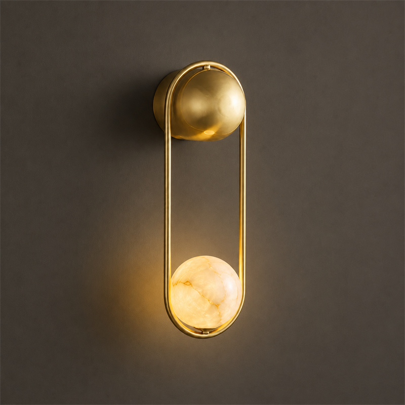 Brass & Alabaster Globe Wall Sconce