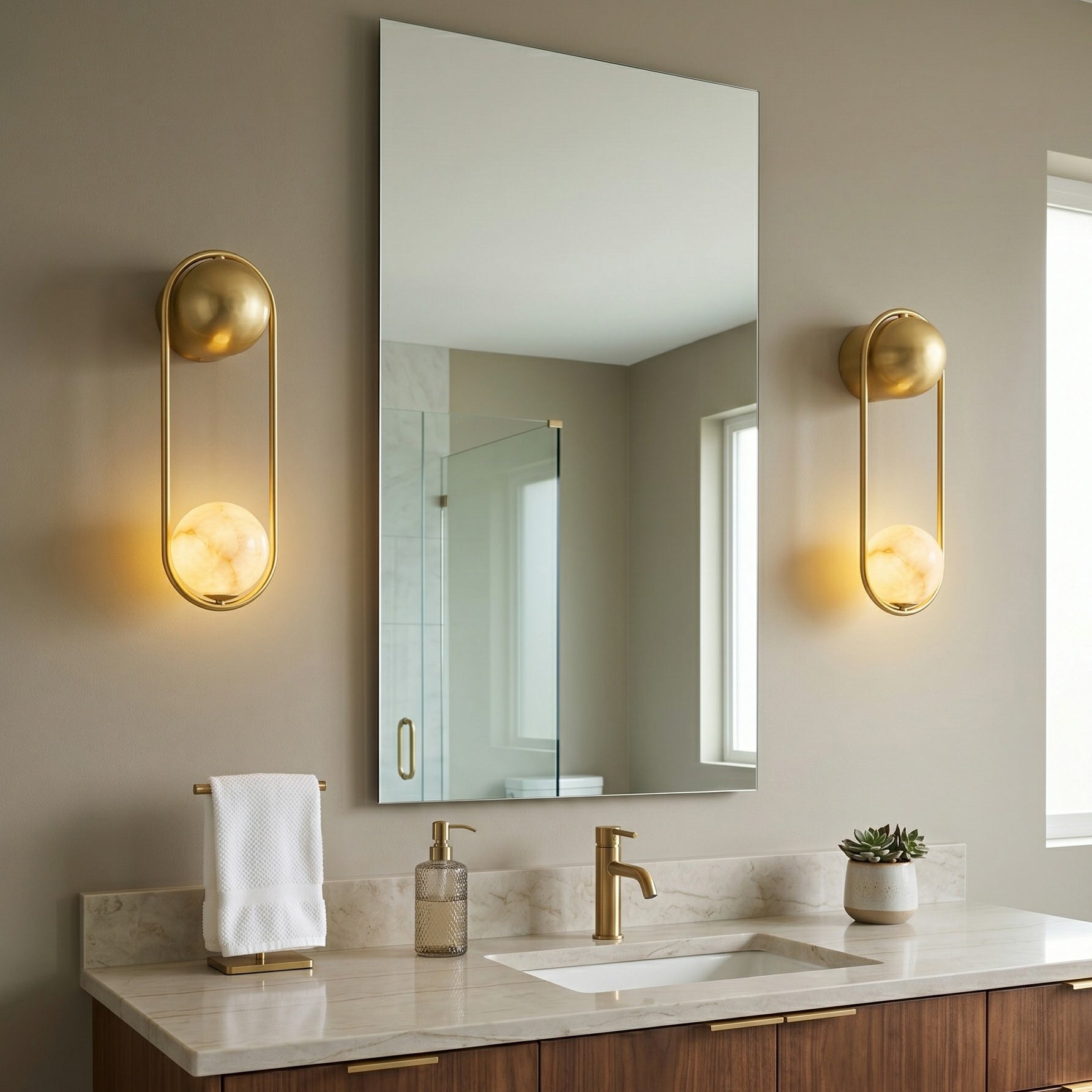 Brass & Alabaster Globe Wall Sconce