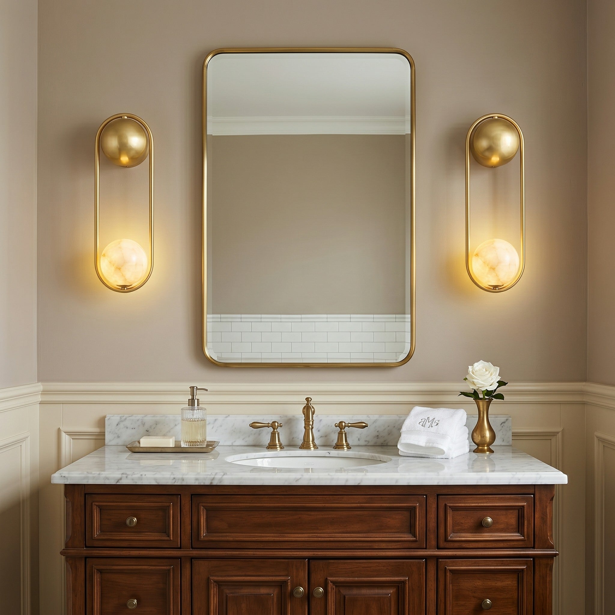 Brass & Alabaster Globe Wall Sconce